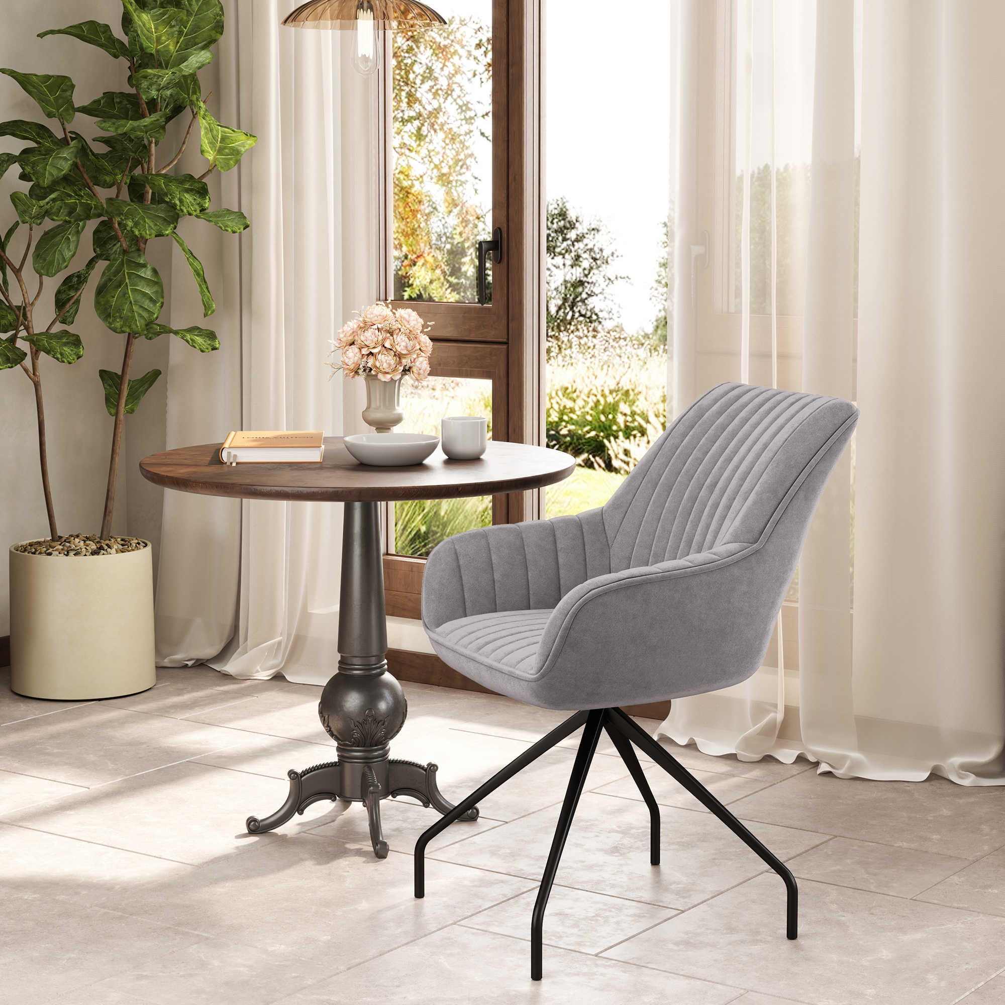 Drehbarer Armstuhl, Moderner Akzentsessel mit Metallbeinen für Wohnzimmer, Schlafzimmer, Büro, Grau