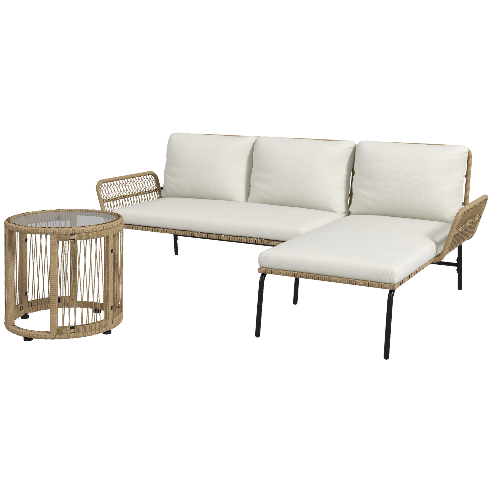 Gartensitzgrupp Loungemöbel-Set, PE Rattan, 122 x 79 x 75 cm, Natur + Cremweiß