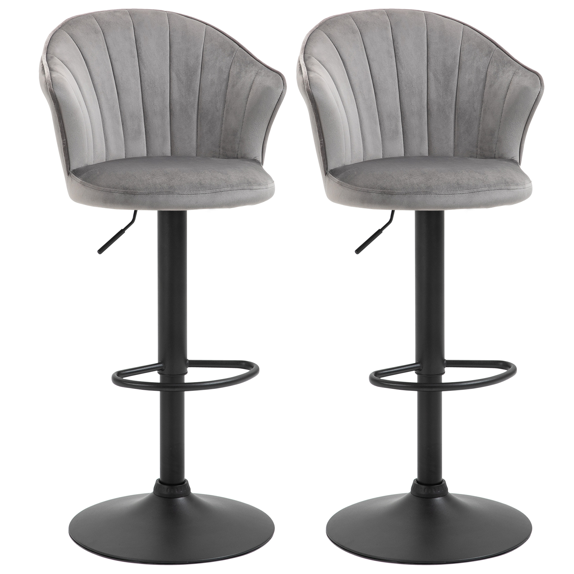 2er-Set Barhocker drehbare Barstühle mit Lehne Samt Touch Bistrohocker höhenverstellbarer Tresenhocker armloser Schaumstoff Grau 54 x 56 x 91-111 cm 2er-Set Barhocker drehbare Barstühle mit Lehne Samt Touch Bistrohocker höhenverstellbarer Tresenhocker armloser Schaumstoff Grau 54 x 56 x 91-111 cm