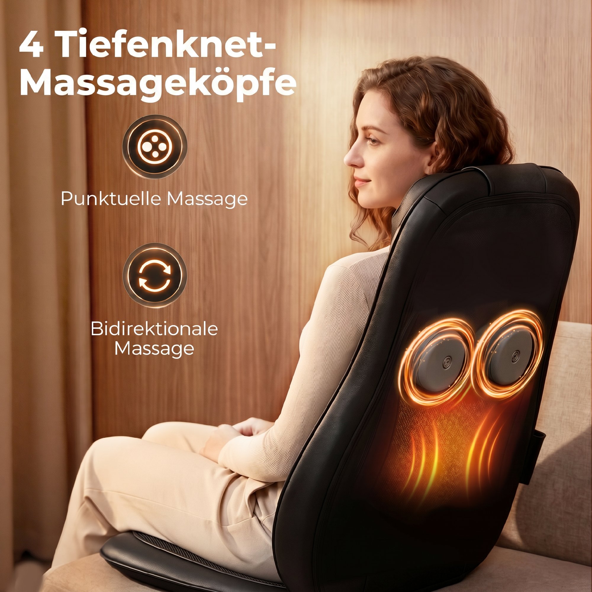 Shiatsu-Rückenmassager mit Wärme, Tiefenmassage und 3-stufiger Sitzvibration, Massagegerät für Rückenschmerzen