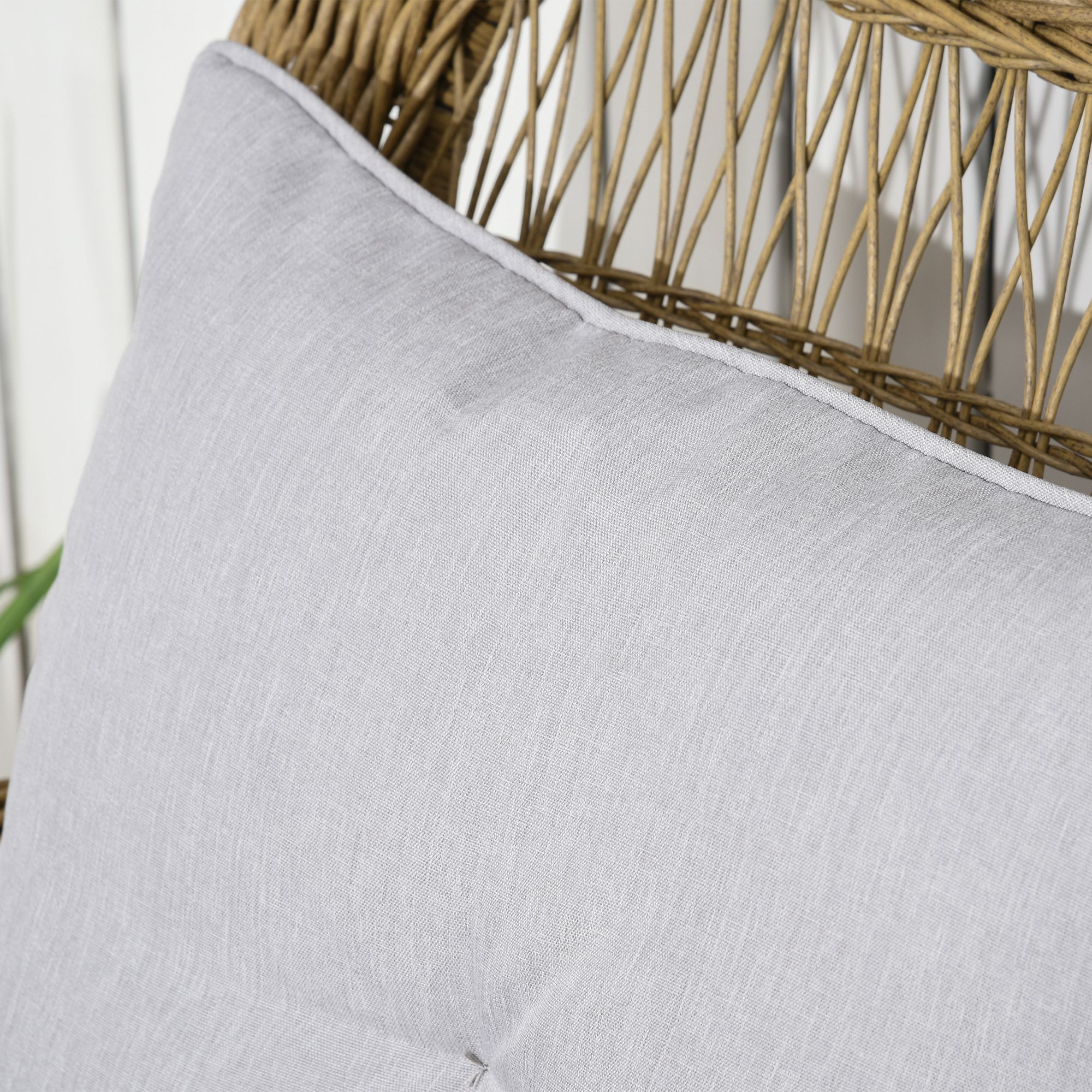 Schaukelstuhl im Boho-Stil, PE-Rattan, Rattan-Schaukelstuhl, waschbare Polsterbezüge, Natur + Hellgrau