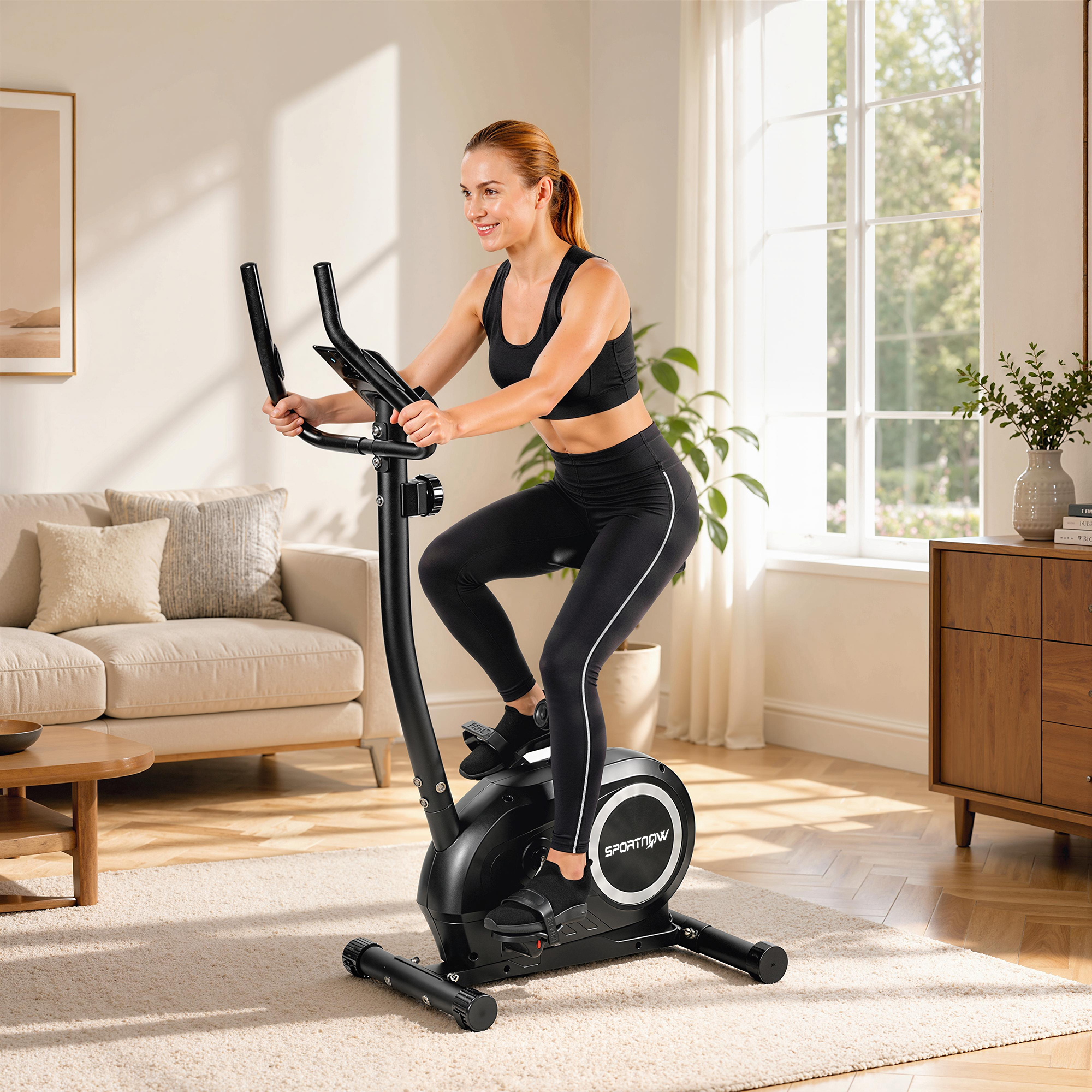 Heimtrainer Fahrrad Höhenverstellbar Hometrainer mit APP Magnetwiderstand LCD-Monitor Pulssensoren Handyhalterung