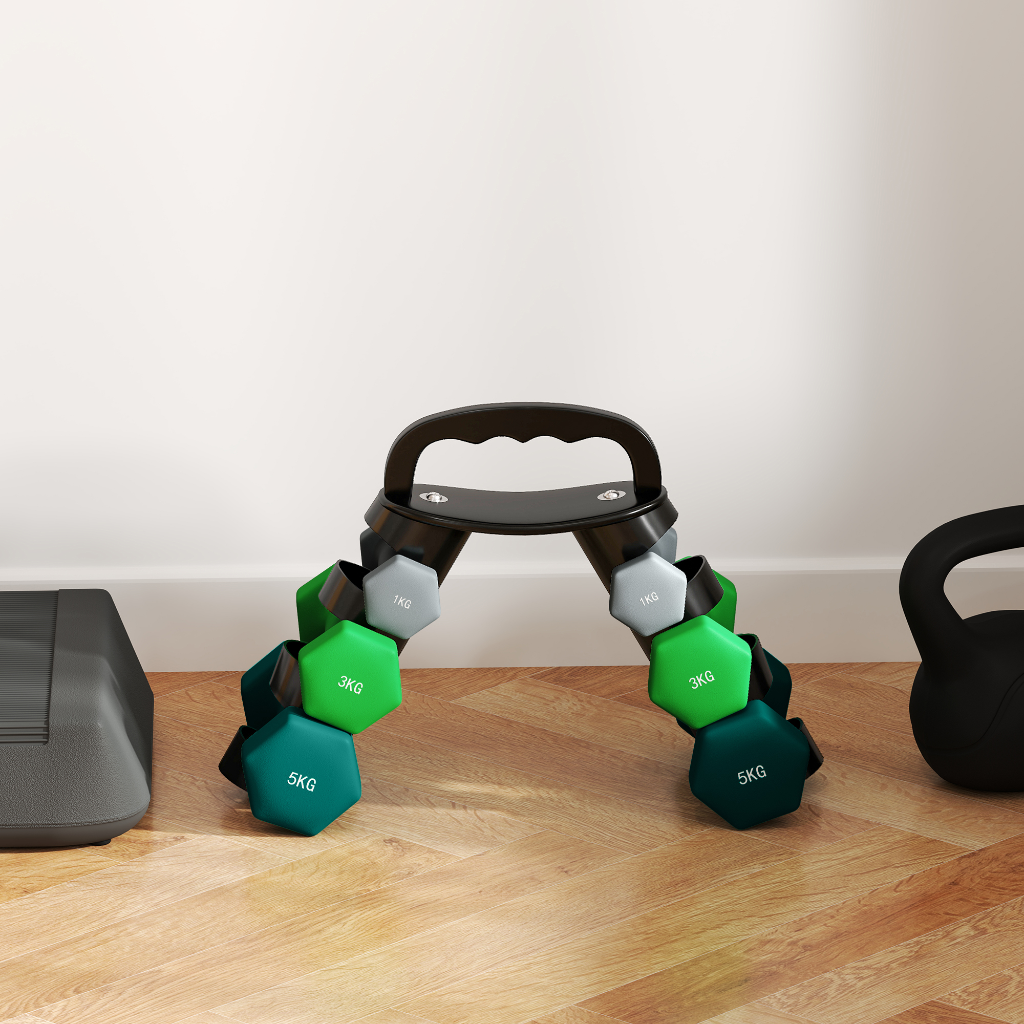 Hantelset mit Aufbewahrungsgestell, Set mit 6 Hanteln für Fitness-Training, 2 x 1kg, 2 x 3kg, 2 x 5kg