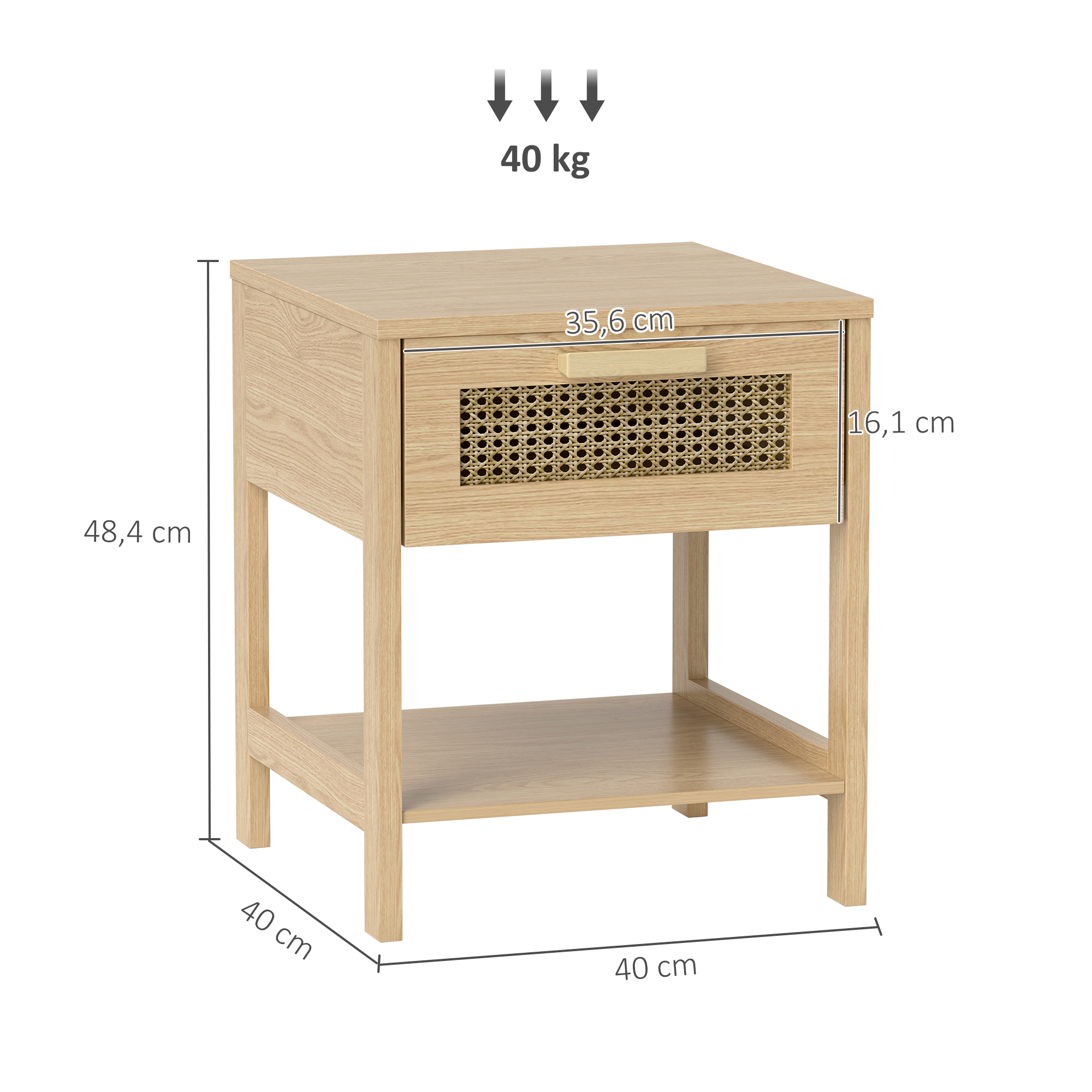 Nachttisch, Nachtschrank, Beistelltisch mit Schublade, MDF 40 x 40 x 48,4 cm