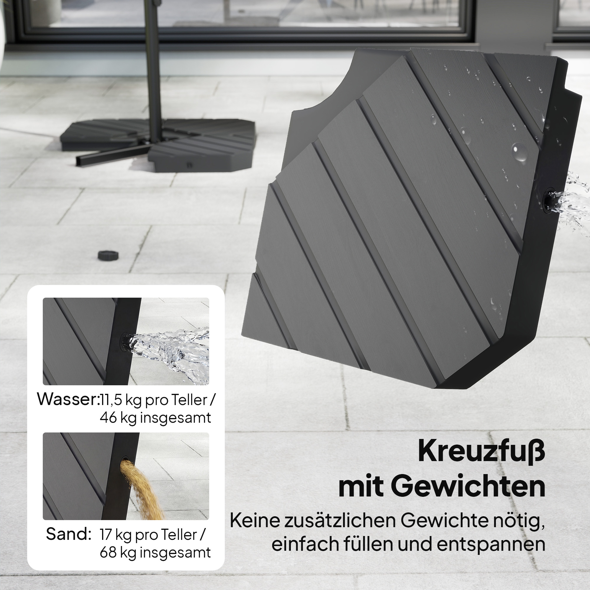 Ampelschirm ca. Ø300 cm Sonnenschirm mit Verriegelungsmechanismus Kurbel Ständer Gewichten Cremeweiß