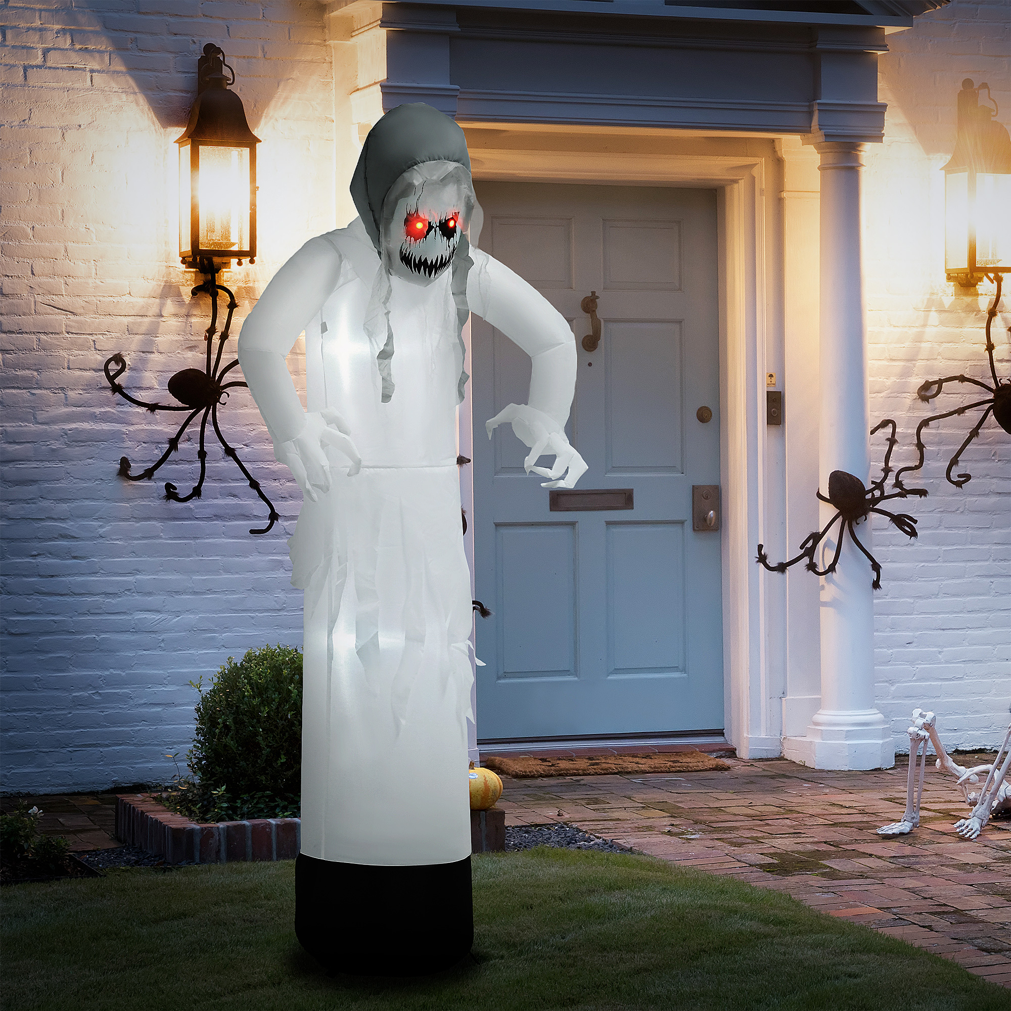 Halloweendeko, Geisterhexe mit roten Augen, aufblasbar, LEDs, Outdoor-tauglich, 180 cm, Weiß