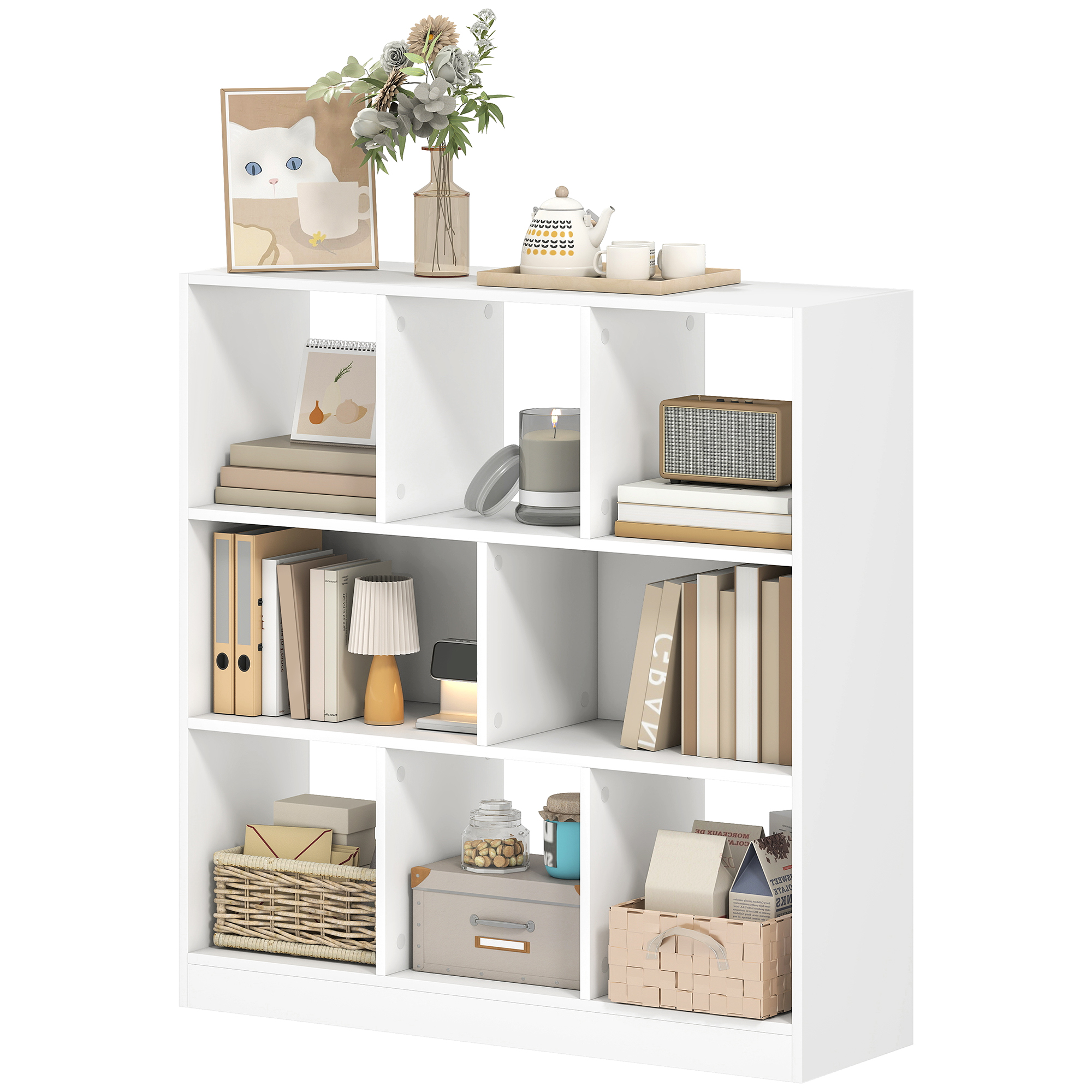 Bücherregal Regal Standregal, 8 Regalfächer, 97,5 x 30 x 100 cm, Weiß