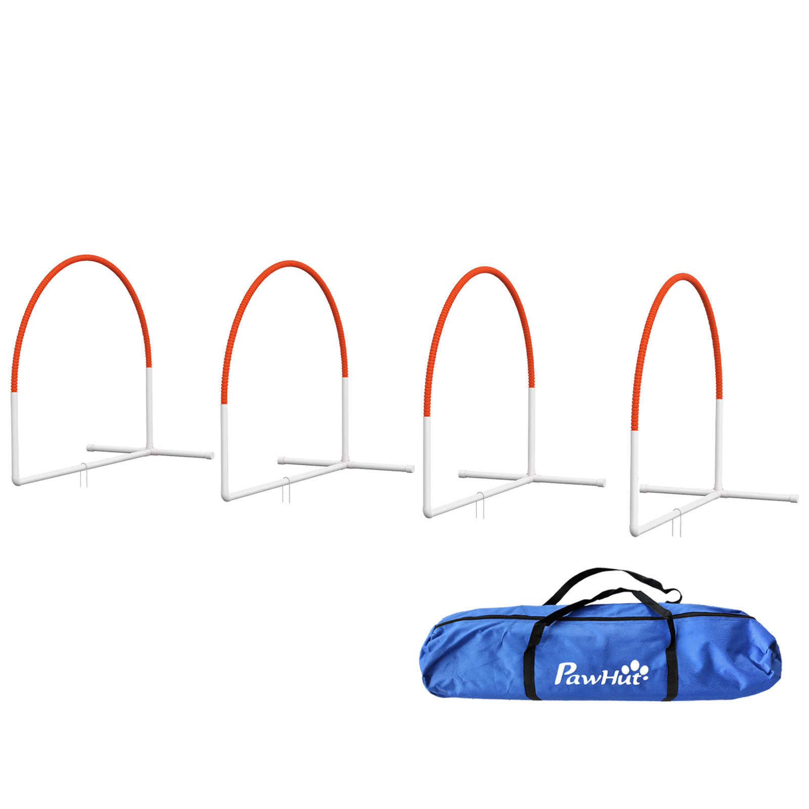 Agility-Set für Hunde, 4-teilig, inkl. Tragetasche, Kunststoff, 89x69x99 cm, Weiß+Orange