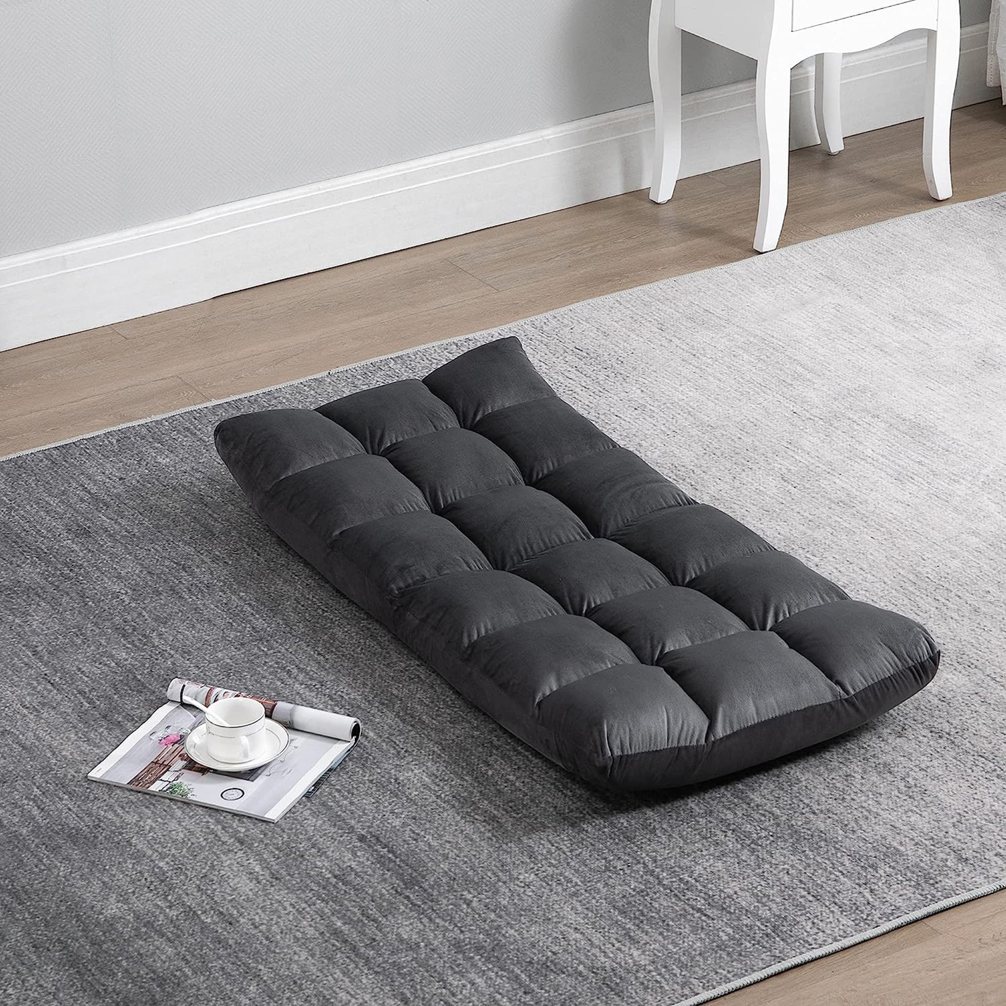 Sessel Gästematratze Bodensessel, verstellbare Rückenlehne, Velouroptik, 55 cm x 71 cm x 53,5 cm, Grau