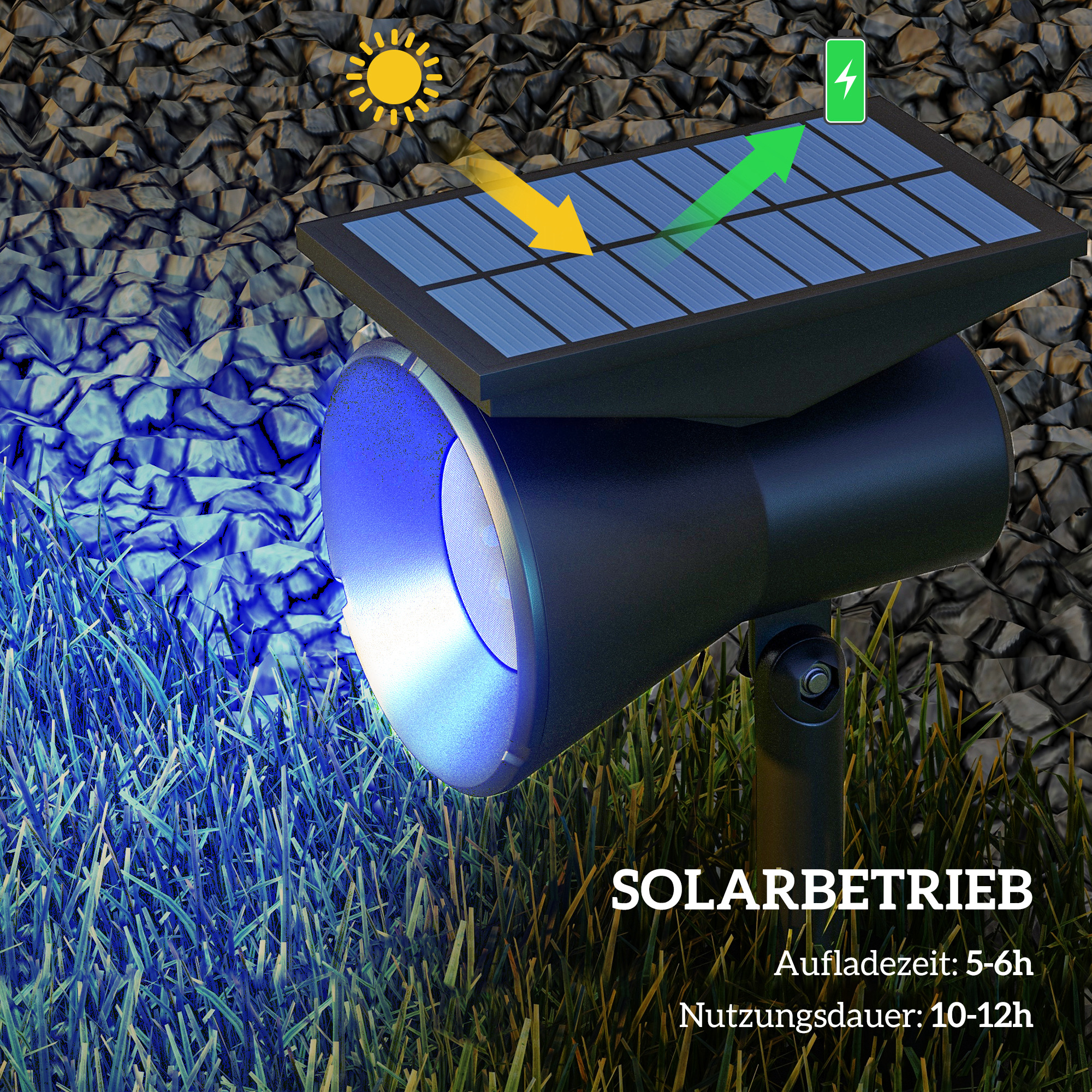 Solarleuchten, 2 Stück Solarlampen, Solar Gartenleuchte mit 2 Lichtfarben, Boden-/Wandmontage, IP54 Wasserdicht für Balkon, Terrasse, Schwarz