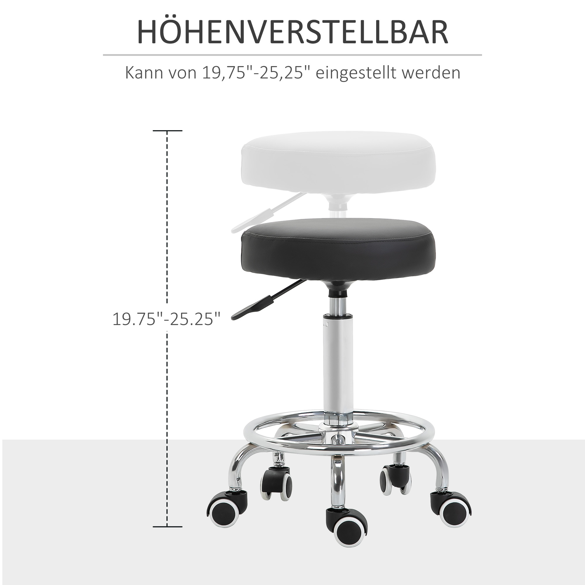 Salonhocker, höhenverstellbar, Kunstleder, bis 110 kg, Ø42x50-64H cm, Schwarz