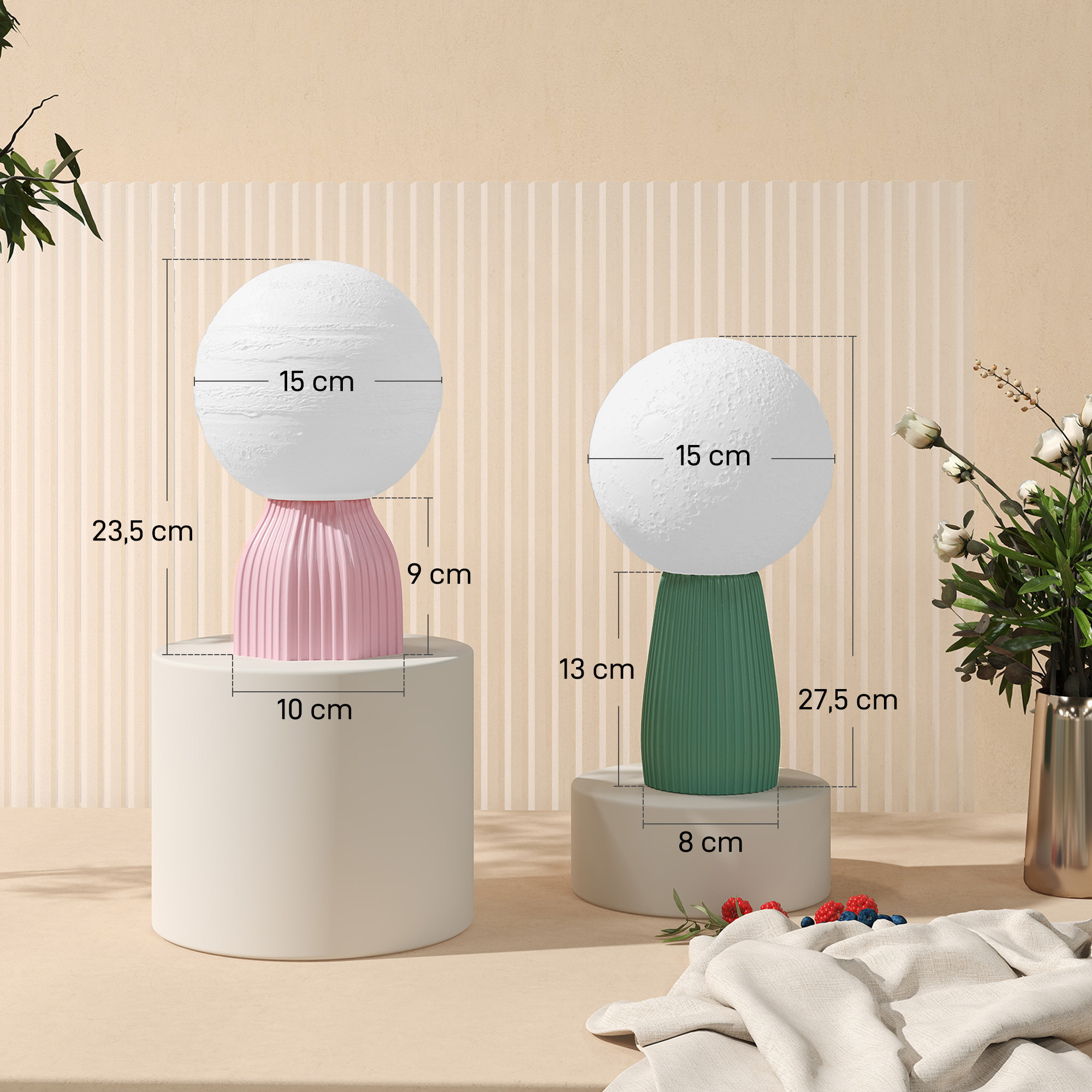 Tischlampen-Set in Planeten-Optik, 3-farbig, USB, Kunststoff, Weiß