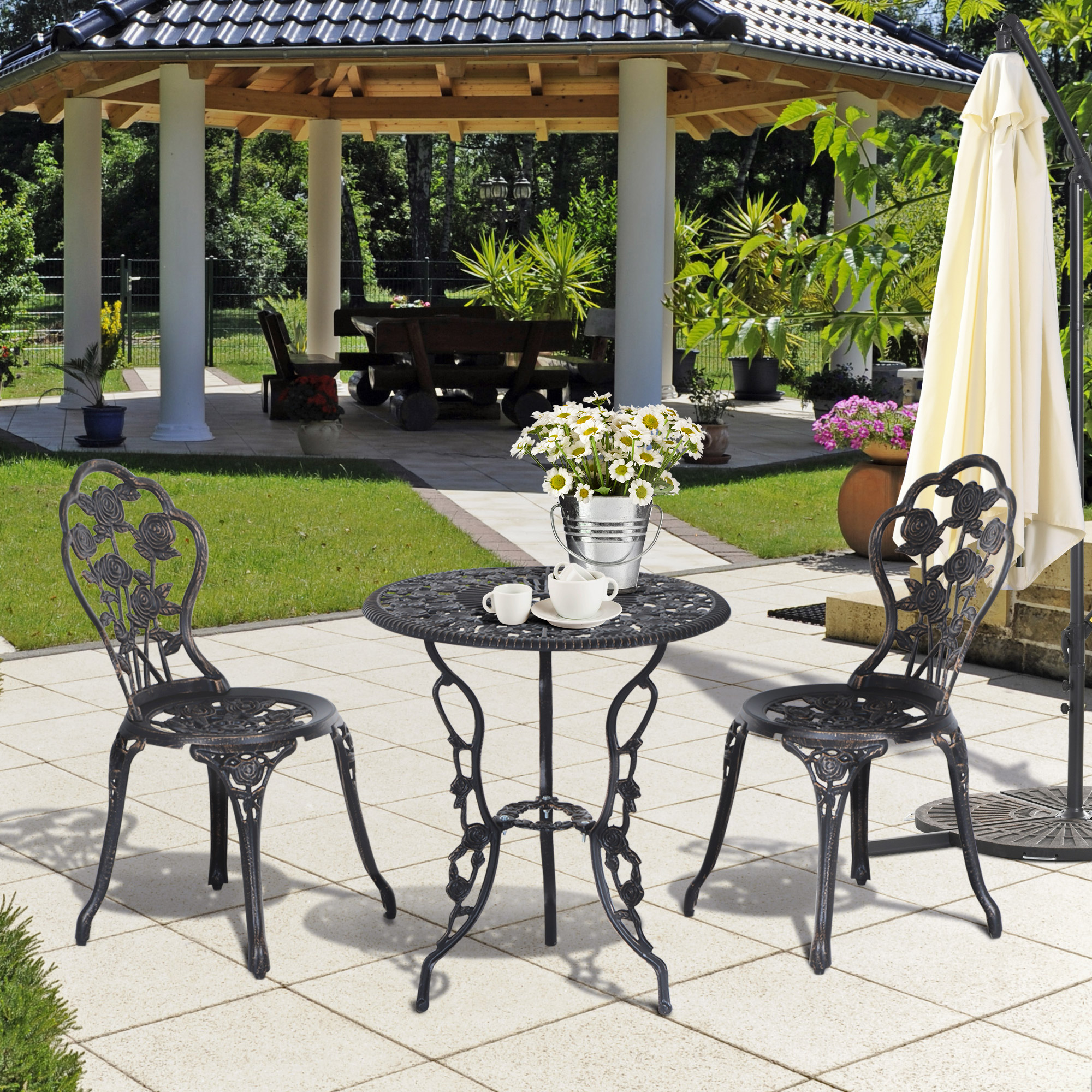 Gartenmöbel für 2 Personen Gartenset Sitzgruppe Balkonset Balkonmöbel Set Garnitur Tisch Stuhl Bronze