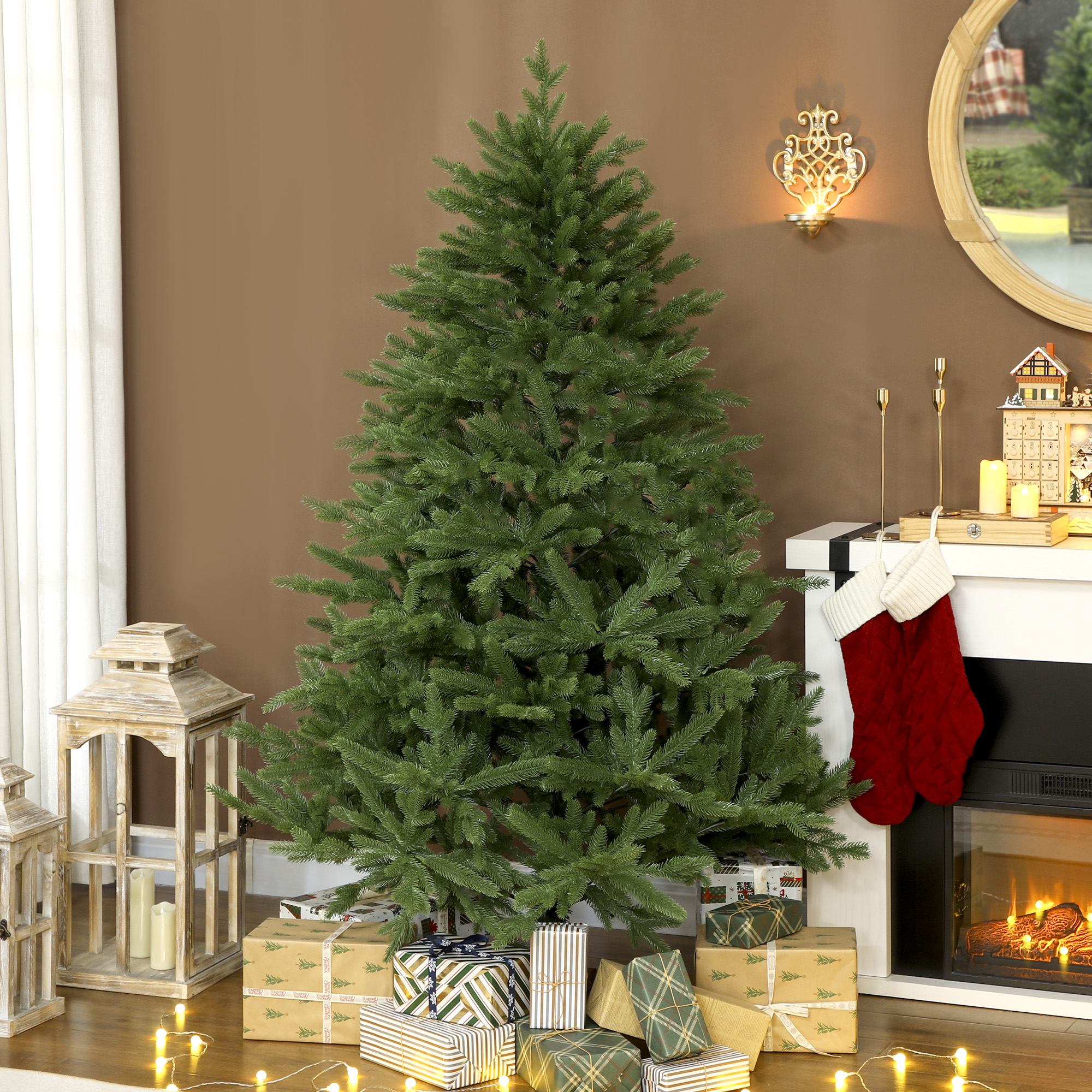 Künstlicher Weihnachtsbaum, realistisches Aussehen, klappbare Zweige, Holzsockel
