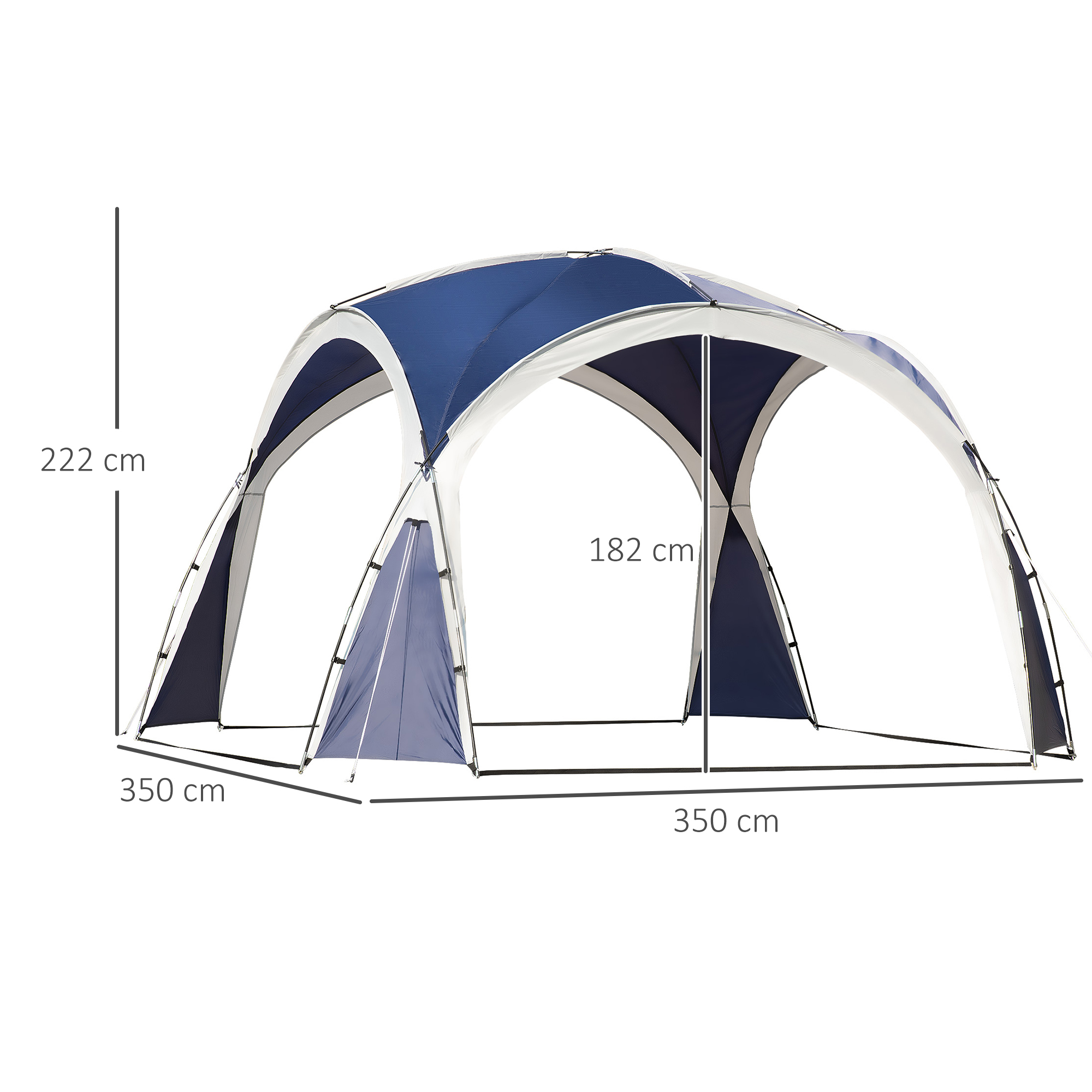Kuppelzelt für 6-8 Personen, Pavillon, Schutz vor Sonne und Nieselregen, 3,5 x 3,5 x 2,22 m, Blau
