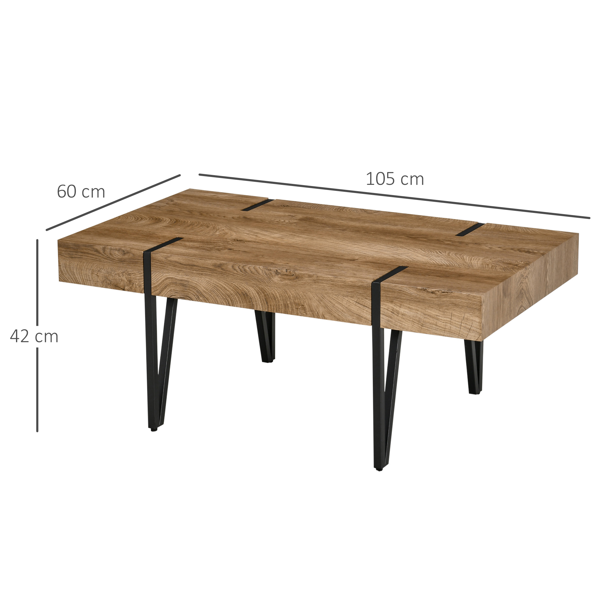 Couchtisch im Industriedesign 105 cm x 60 cm x 42 cm Schwarz + Braun