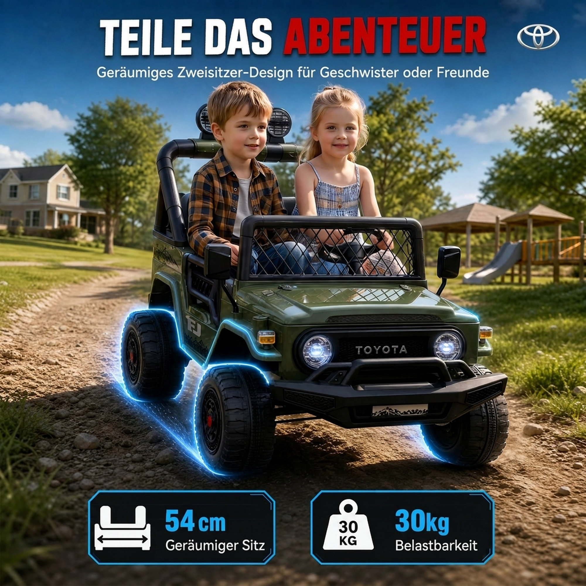Kinder Elektroauto TOYOTA FJ 24V Elektroauto für Kinder mit Fernbedienung 200W Motor Lithium-Akku 2-Sitzer für 3-8