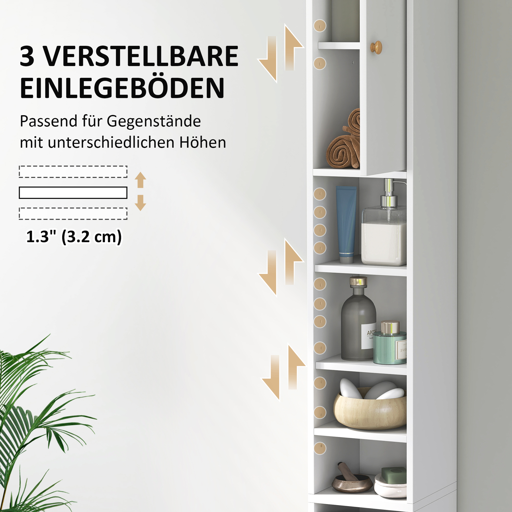 Badezimmerschrank, hoch und schlank, offene und geschlossene Bereiche, Weiß