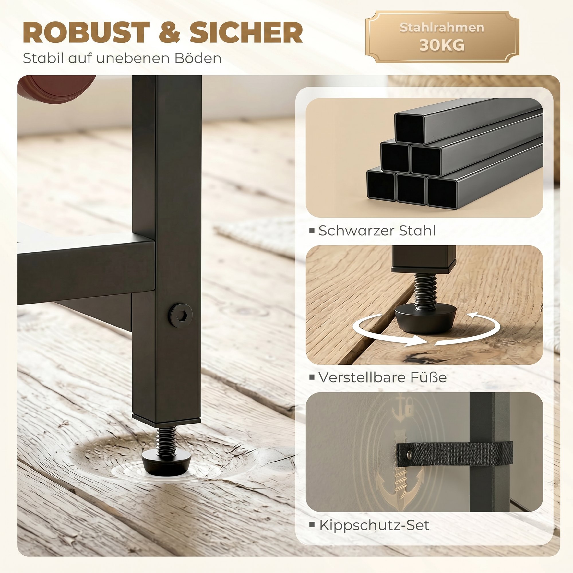 Weinbar-Schrank mit Schublade, Industrieller Barschrank, Weinregal für 12 Flaschen, Glashalter, Rustikal Braun