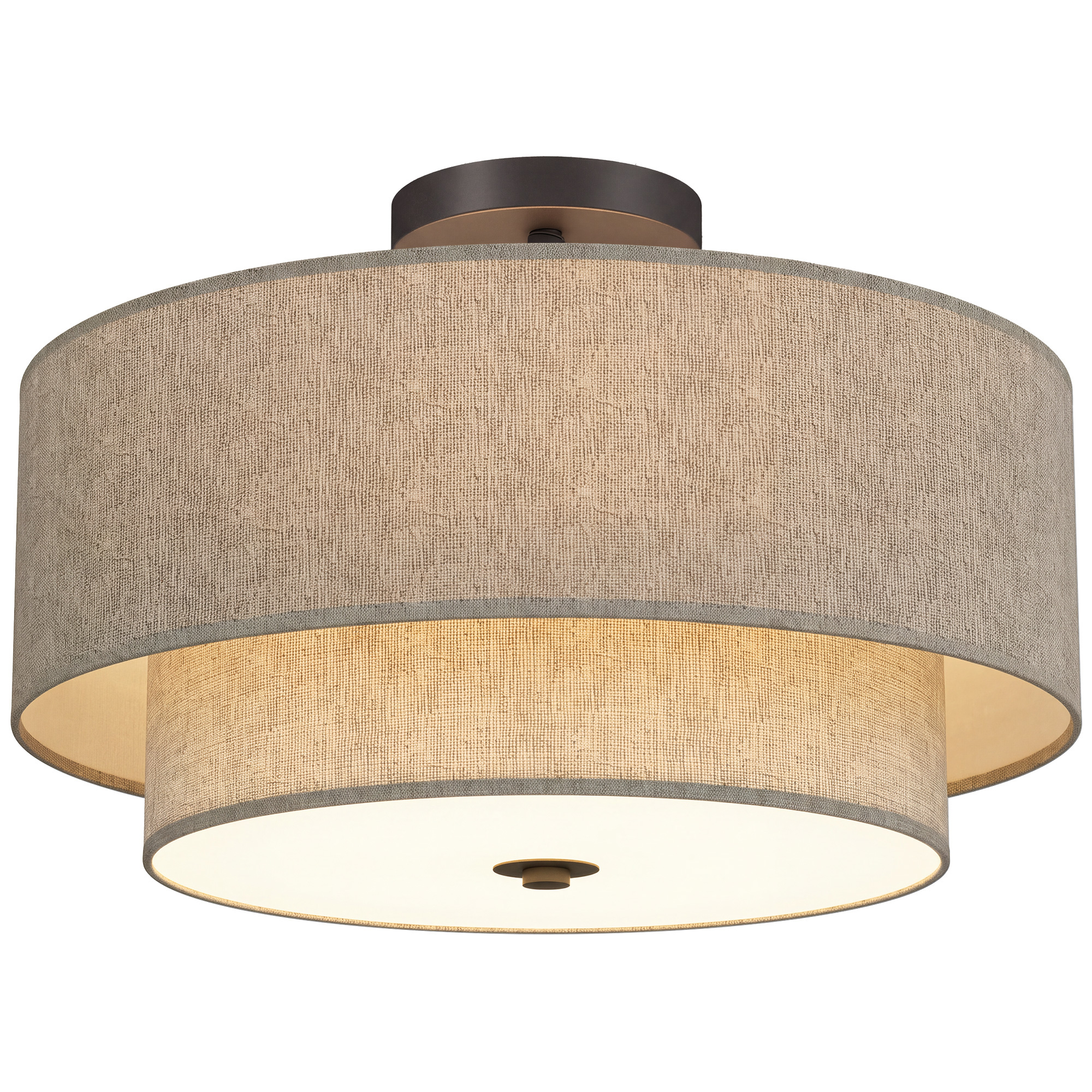 Deckenlampe, Hängeleuchte mit doppelten Schirmen in Leinenoptik, Taupe