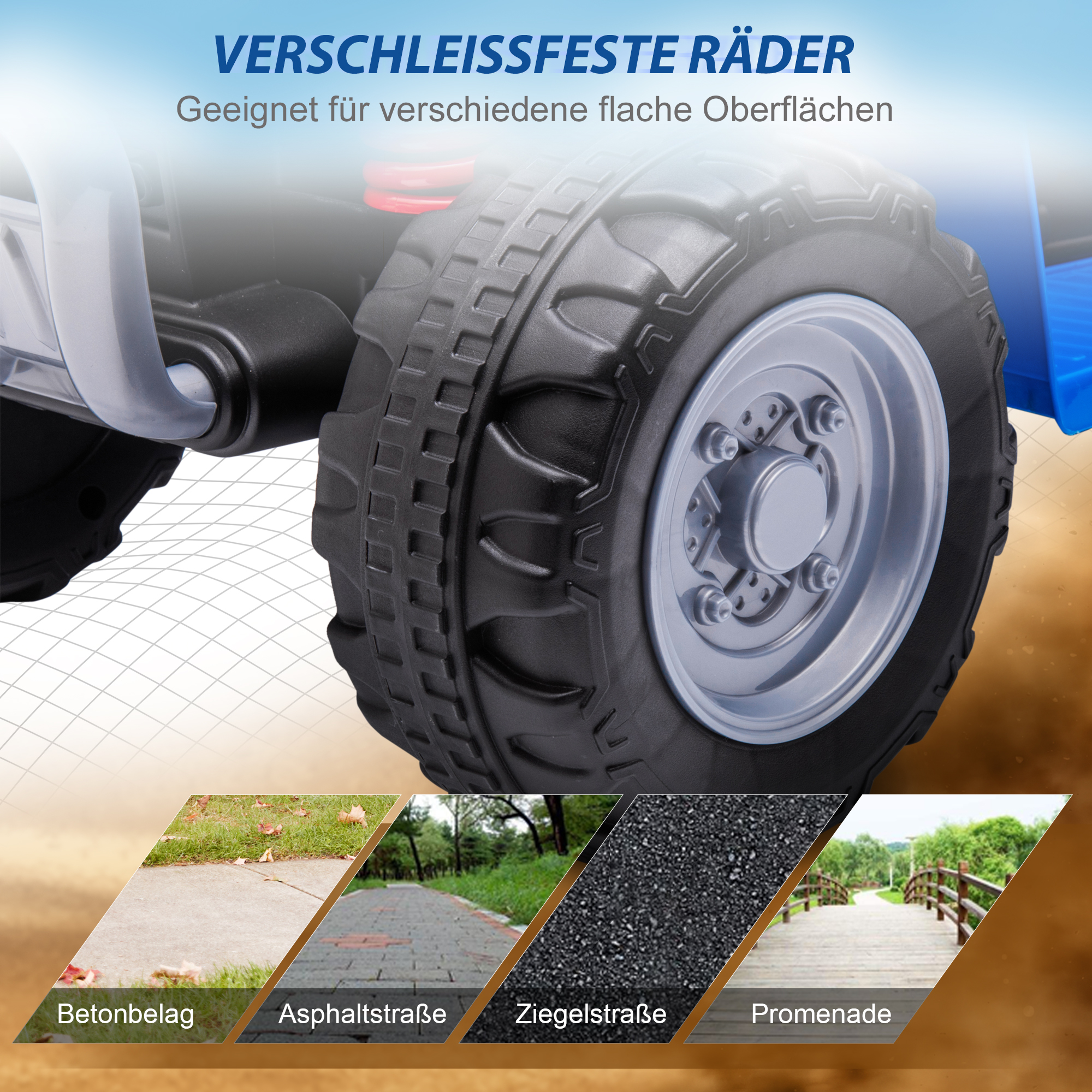 Elektro-Kinderquad, LED-Licht, Hupe, breite Reifen, bequemer Sitz, rutschfeste Griffe, Blau