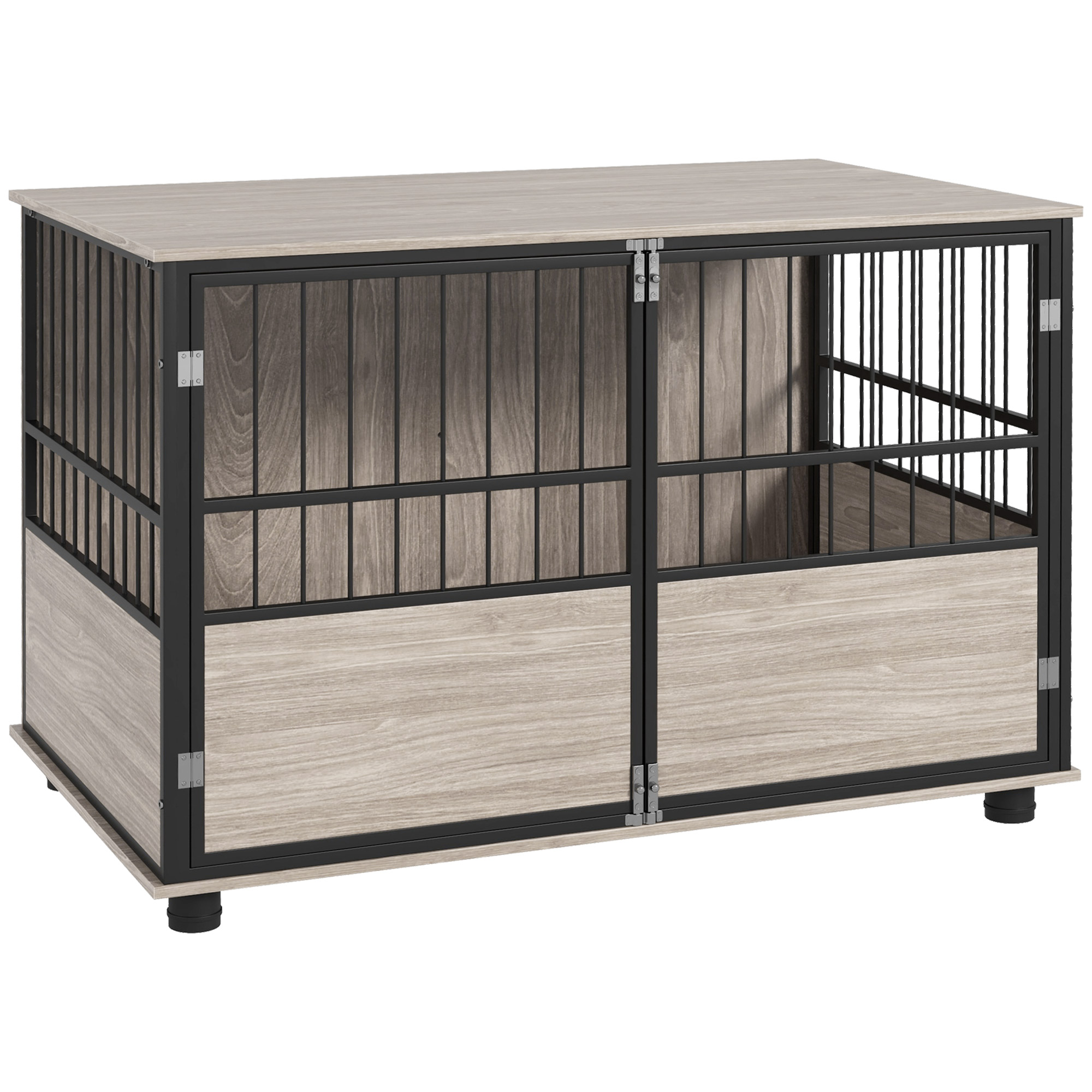 Hundebox, robust & stilvoll, 100x60x68cm, Walnussholz-Finish & Schwarz
