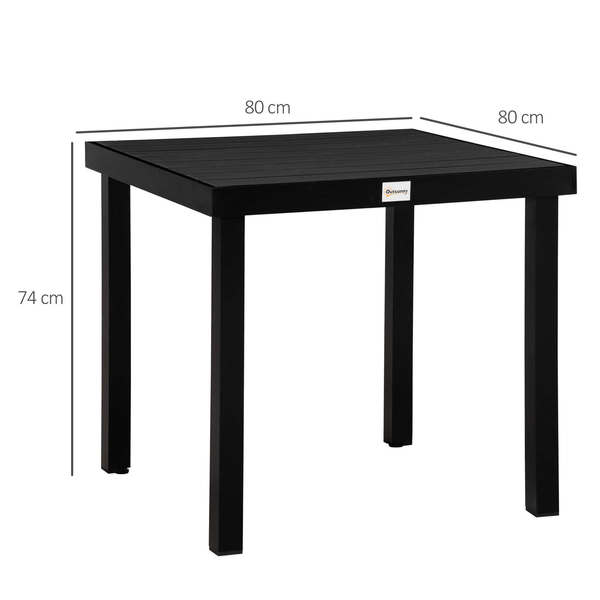 Gartentisch für 4 Personen Esstisch Aluminiumtisch Gartenmöbel Loungemöbel pflegeleicht Kunststoff Schwarz 78 x 78 x 74 cm