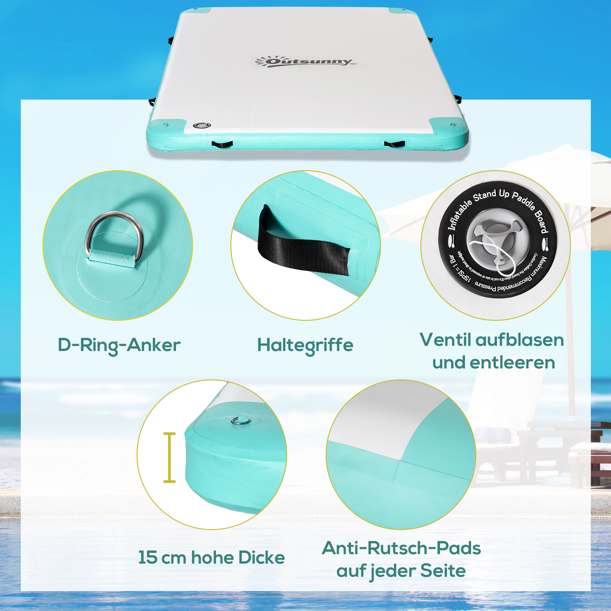 Luftmatratze Pool Klappbar Badeinsel Aufblasbare Wasserhängematte Rutschfest Wasser Matratze Pool Spielzeug für Erwachsene Schwimminsel für Pool See 304 x 204 x 15 cm