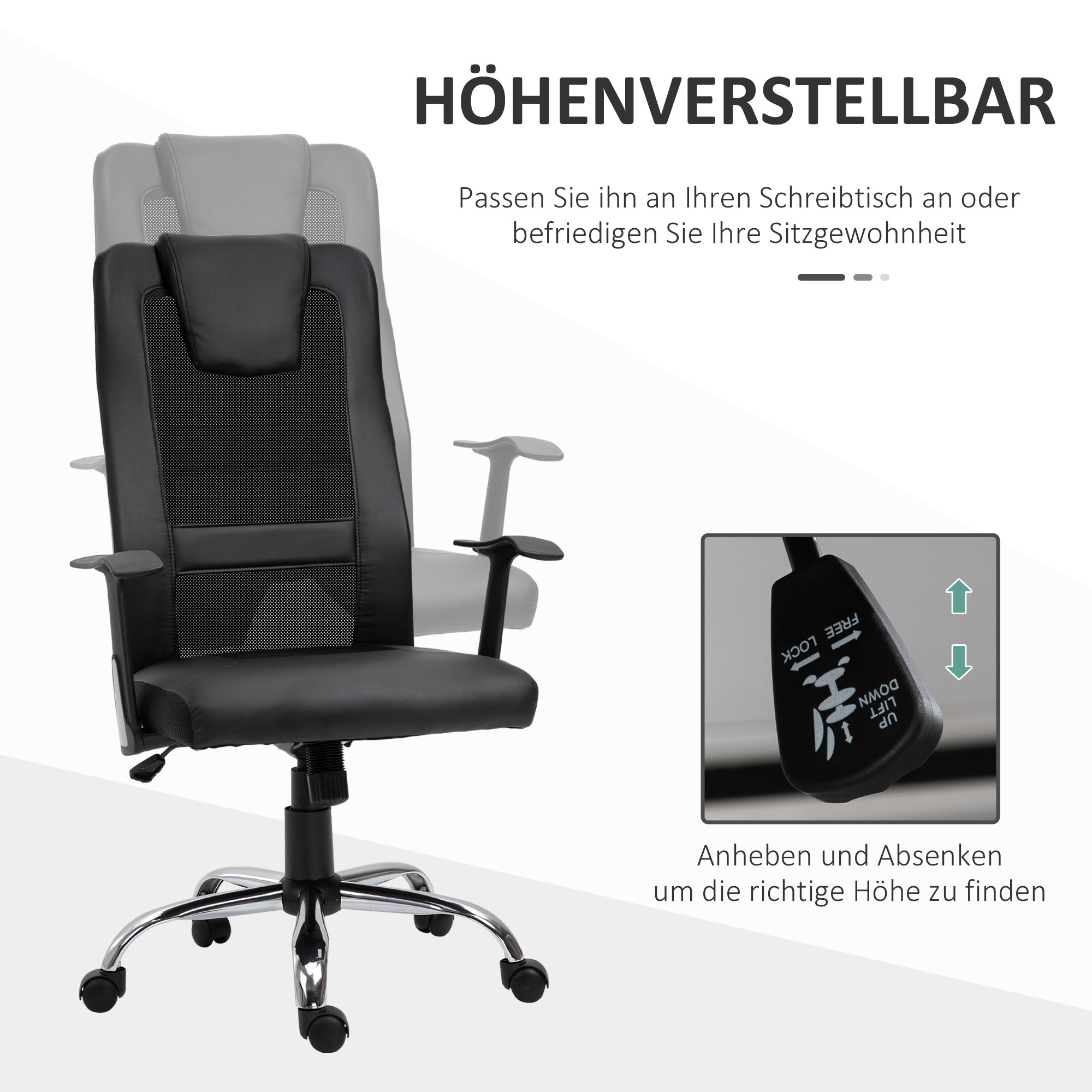 Bürostuhl Drehstuhl höhenverstellbar Chefsessel Schreibtischstuhl ergonomisch PU schwarz 66 x 73 x 108-118 cm