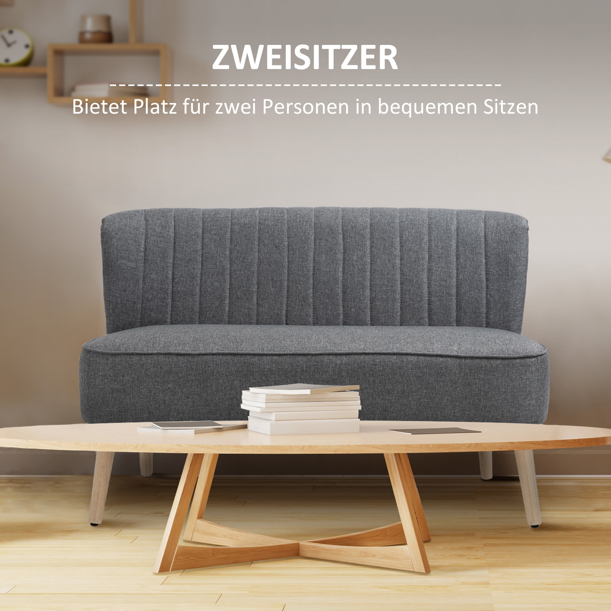 2-Sitzer Sofa, weiche Polsterung, pflegeleichter Bezug, bis 150 kg, 117 x 56,5 x 77 cm, Hellgrau