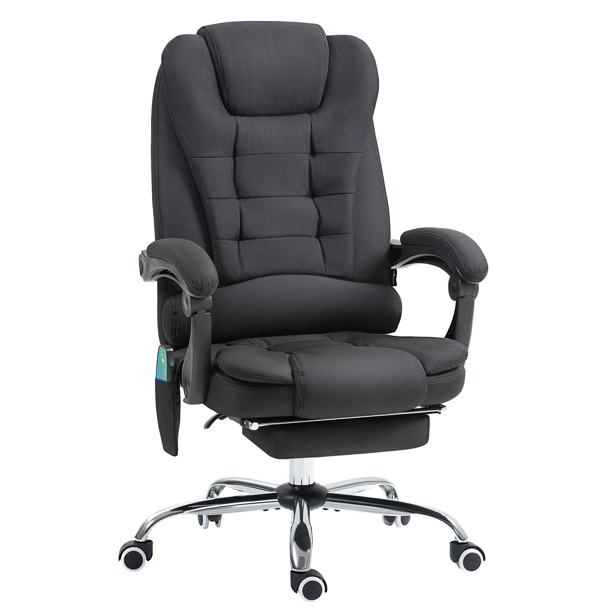 Bürostuhl mit Massagefunktion, Ergonomischer Schreibtischstuhl mit Liege- & Wärmefunktion, höhenverstellbar, Schwarz