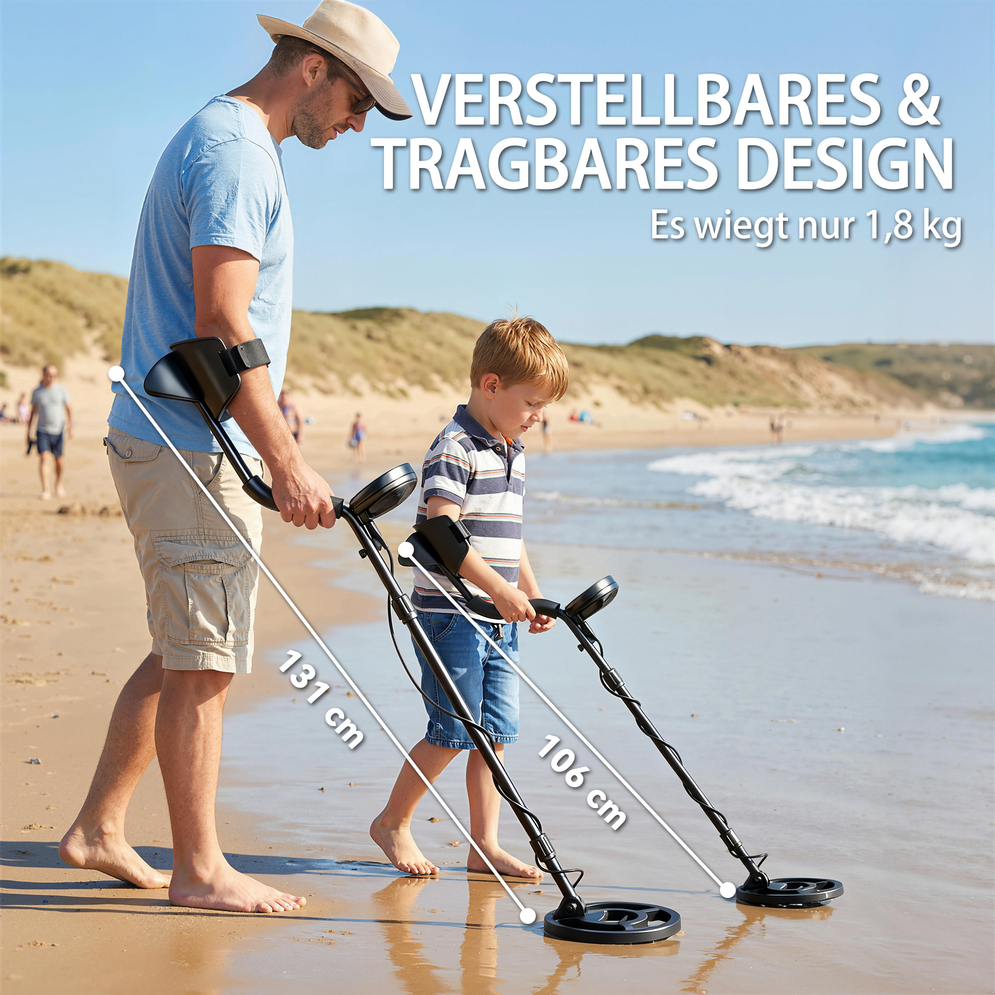 Metalldetektor IP68 Wasserdicht Metallsuchgerät mit 3 Modi Kopfhörer Schaufel Spule LCD-Display 7 Zoll Detektionstiefe