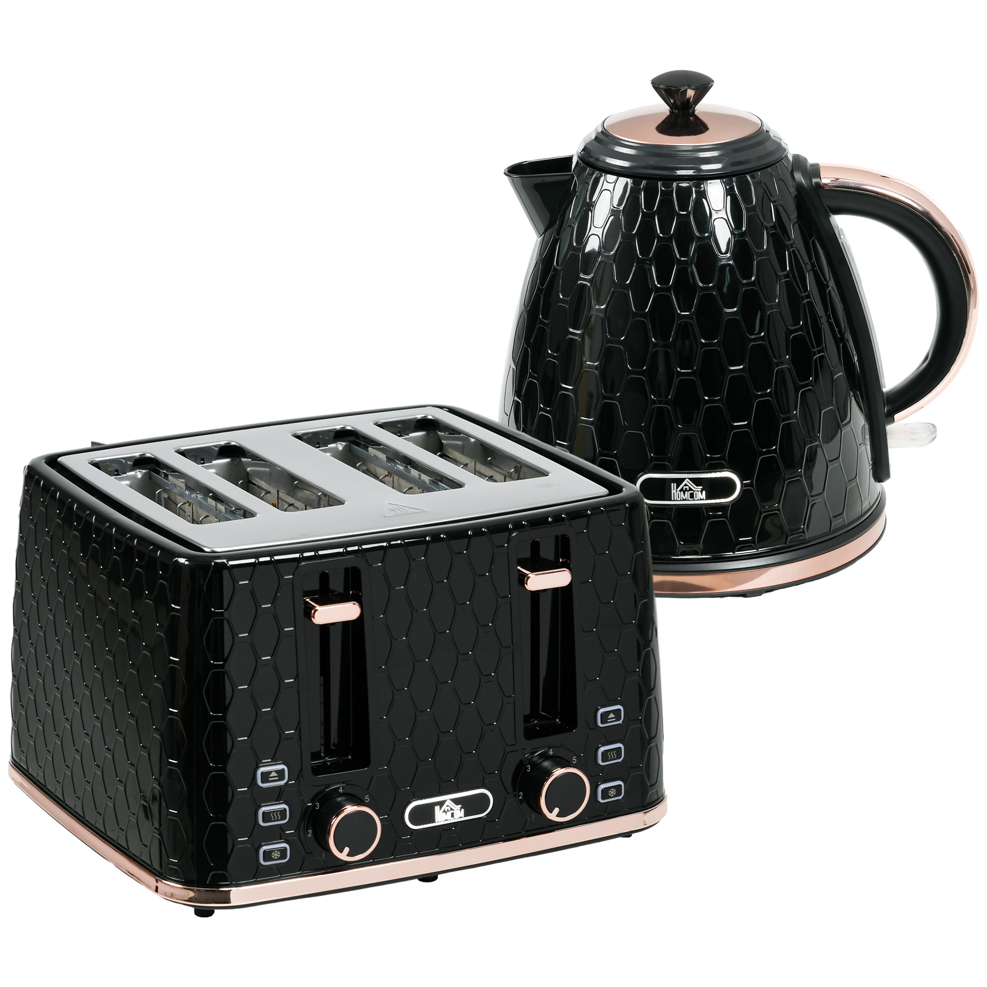 2-in-1 Küchenset, Toaster und Wasserkocher, mehrere Optionen, 1,7 L, 4 Toastscheiben gleichzeitig, Kunststoff, Schwarz