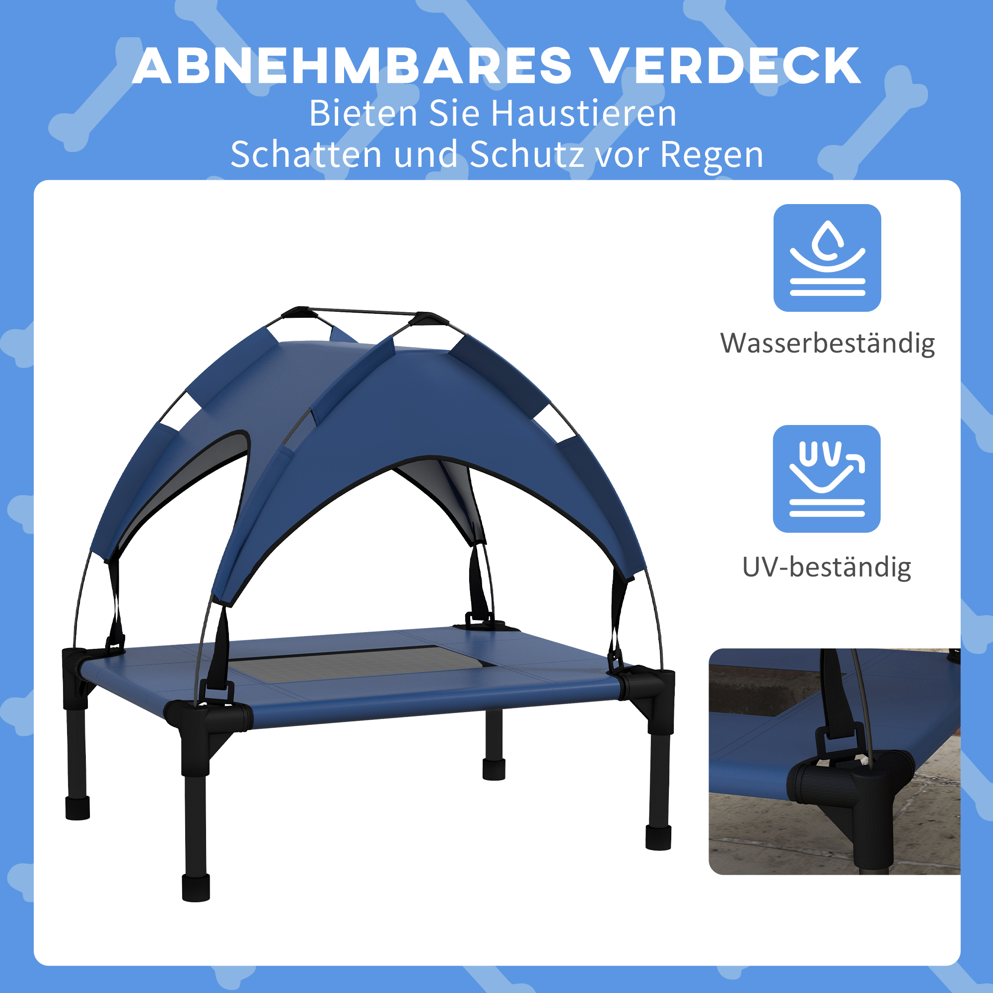 Hundebett mit Dach, Outdoor, tragbar, wasserabweisend, bis 30 kg, 61 x 46 x 63 cm, Dunkelblau