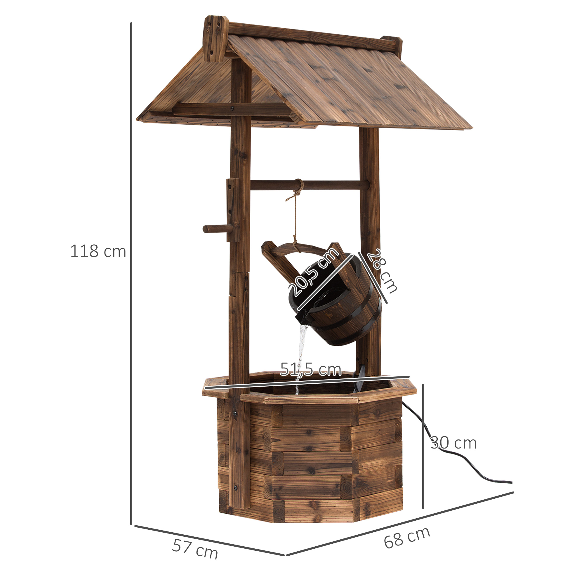 Gartenbrunnen, Zierbrunnen, Springbrunnen, Wasserfall, Regulierbar, Massivholz, Braun, 68 x 57 x 118 cm