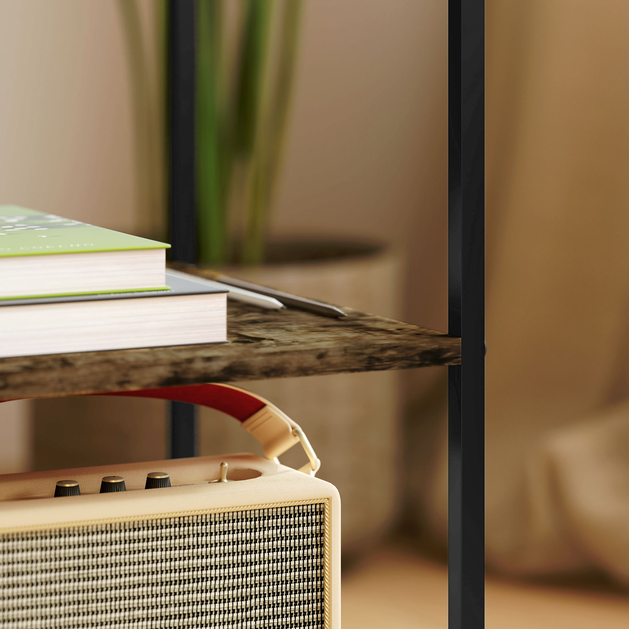 2er-Set Beistelltische mit Glasplatte, 3-stufiges Design, Metallrahmen, für Wohnzimmer, Schlafzimmer, Braun