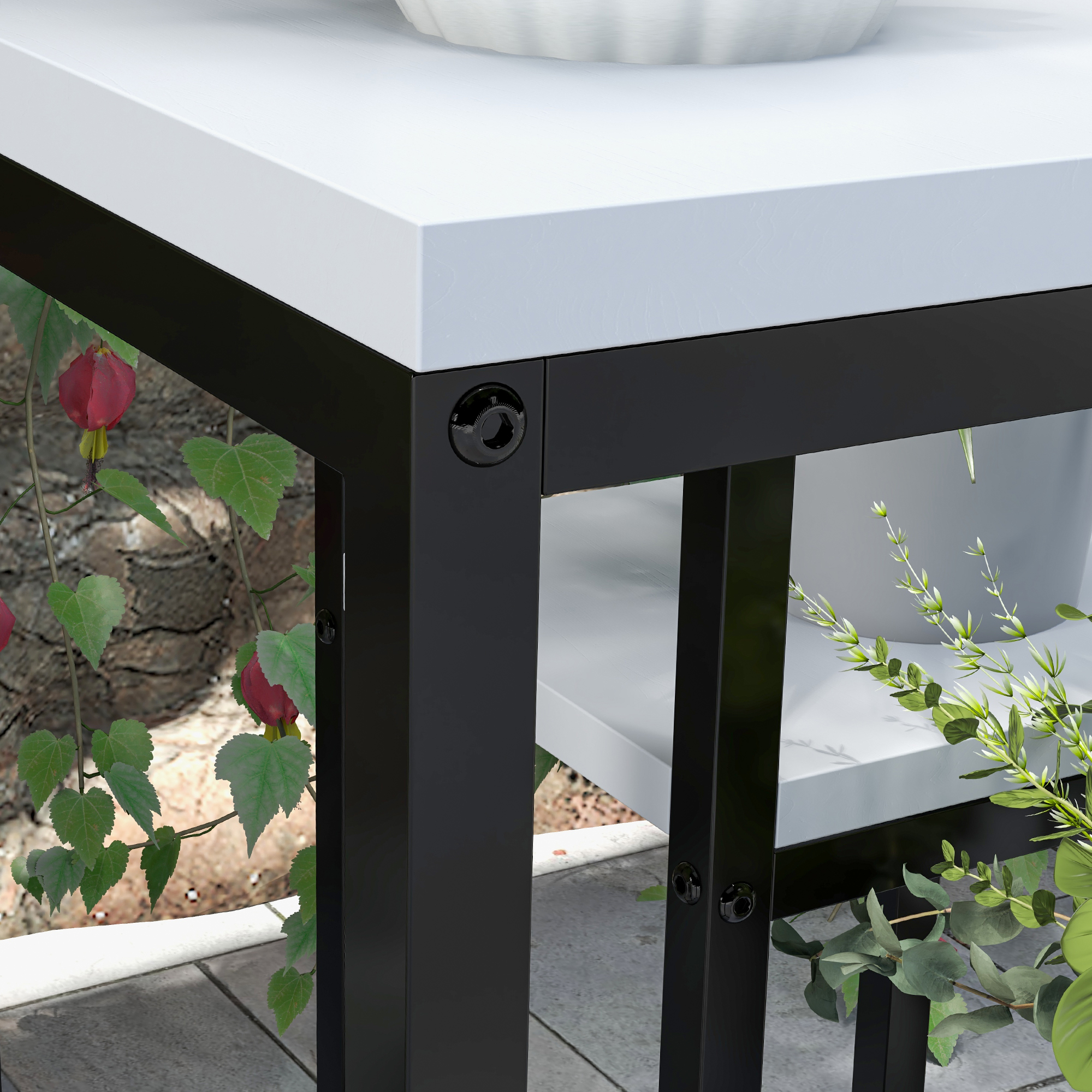 Blumenregal, 4 Etagen, Indoor & Outdoor, Metallrahmen, 34L x 34B x 70H cm, Schwarz+Weiß