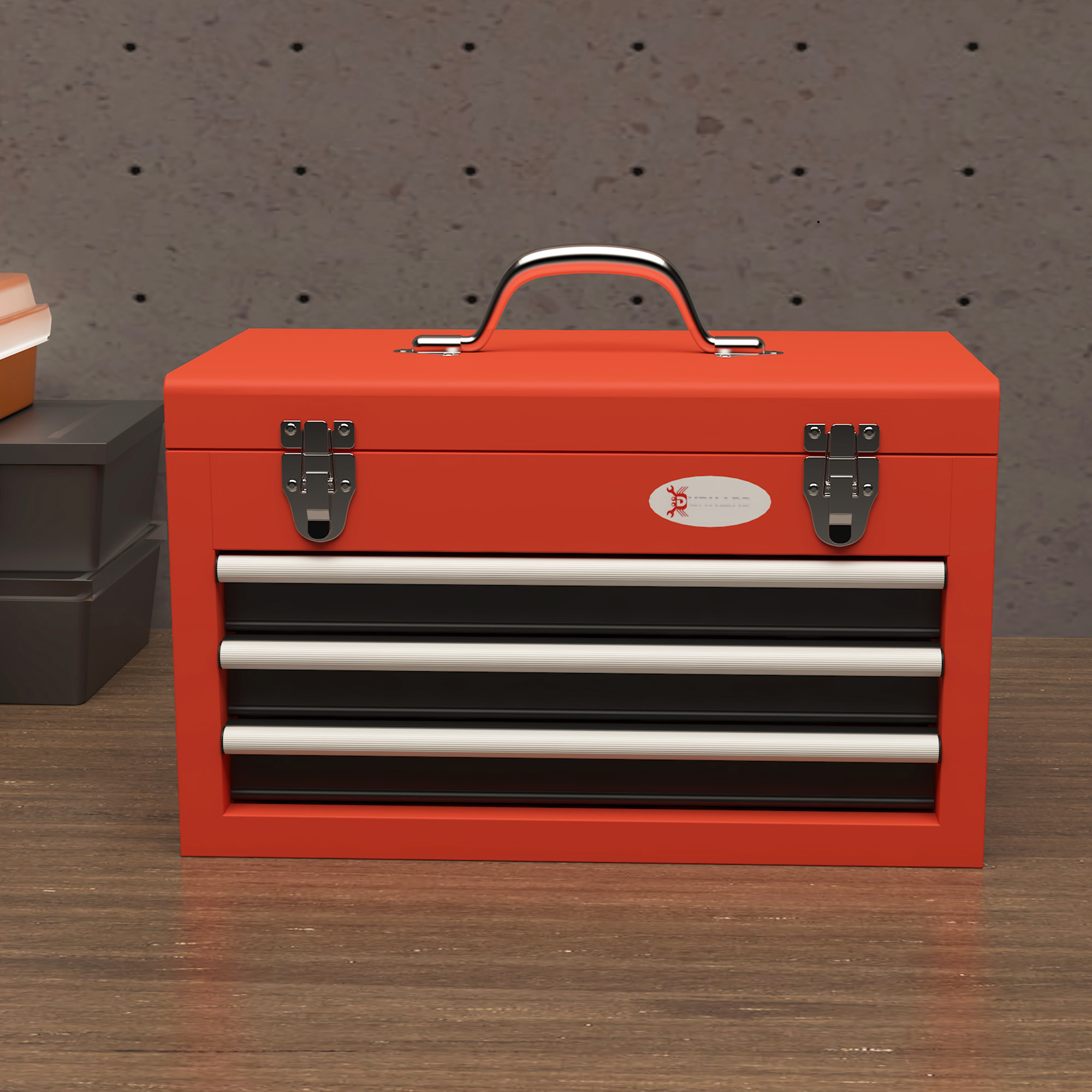 Werkzeugkiste mit 3 Schubladen, 1 Fach, stabile Stahlverschlüsse, 45 x 24 x 27 cm, Rot