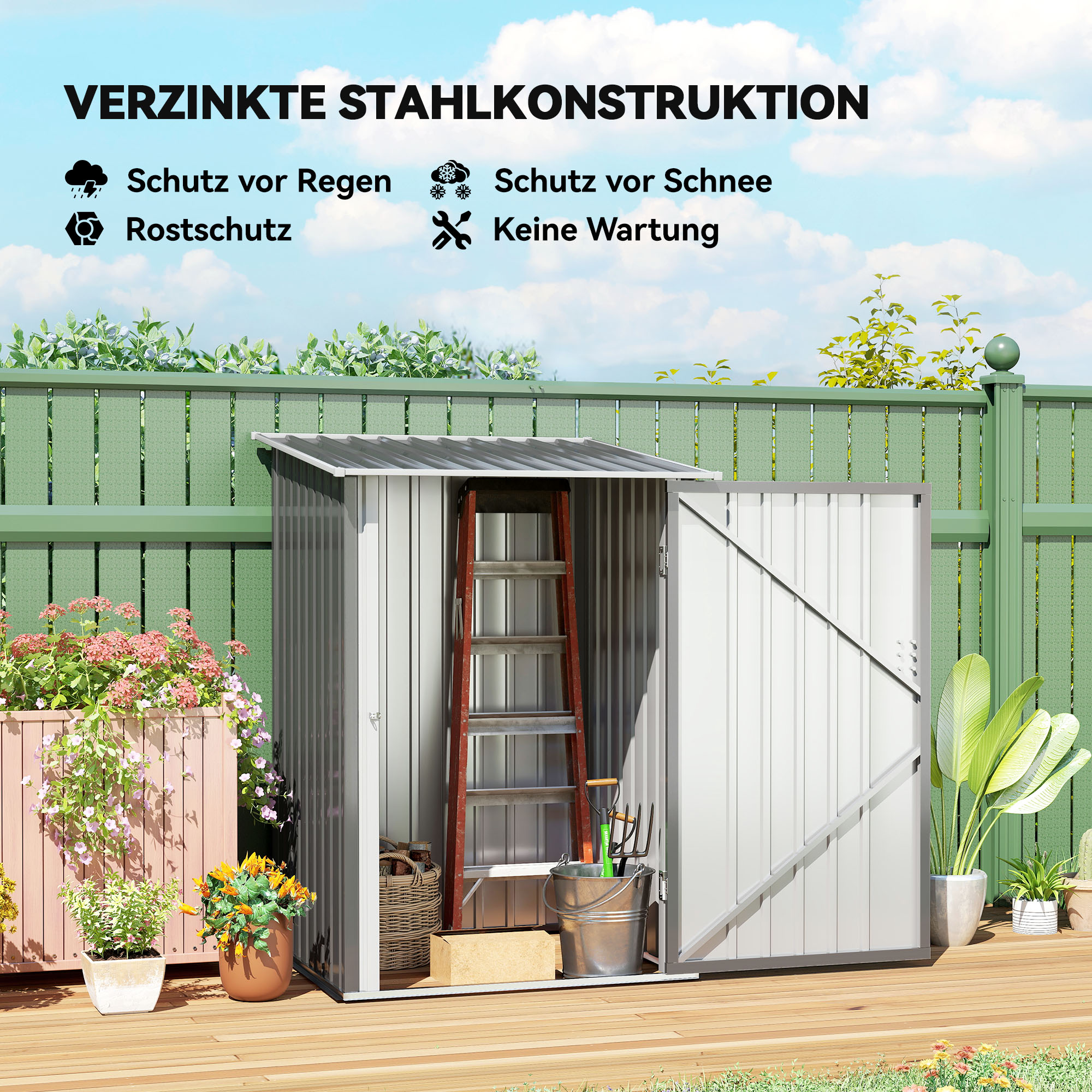 Geräteschuppen aus Stahl 100 x 103 x 160cm Grau