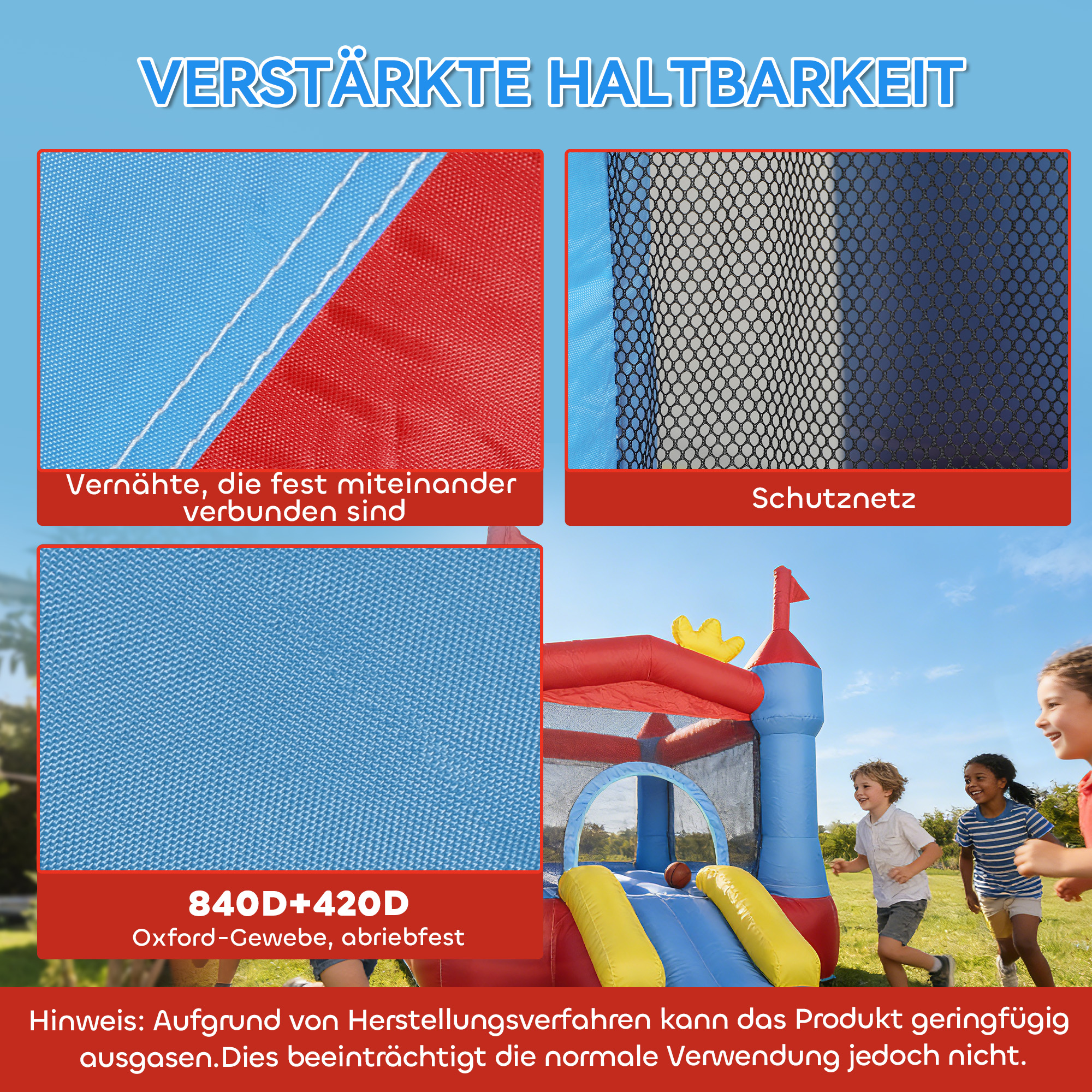 Aufblasbar Hüpfburg mit Gebläse Rutsche Trampolin Planschbecken/Bällebad Wasserpistole 342x255x209 cm Blau