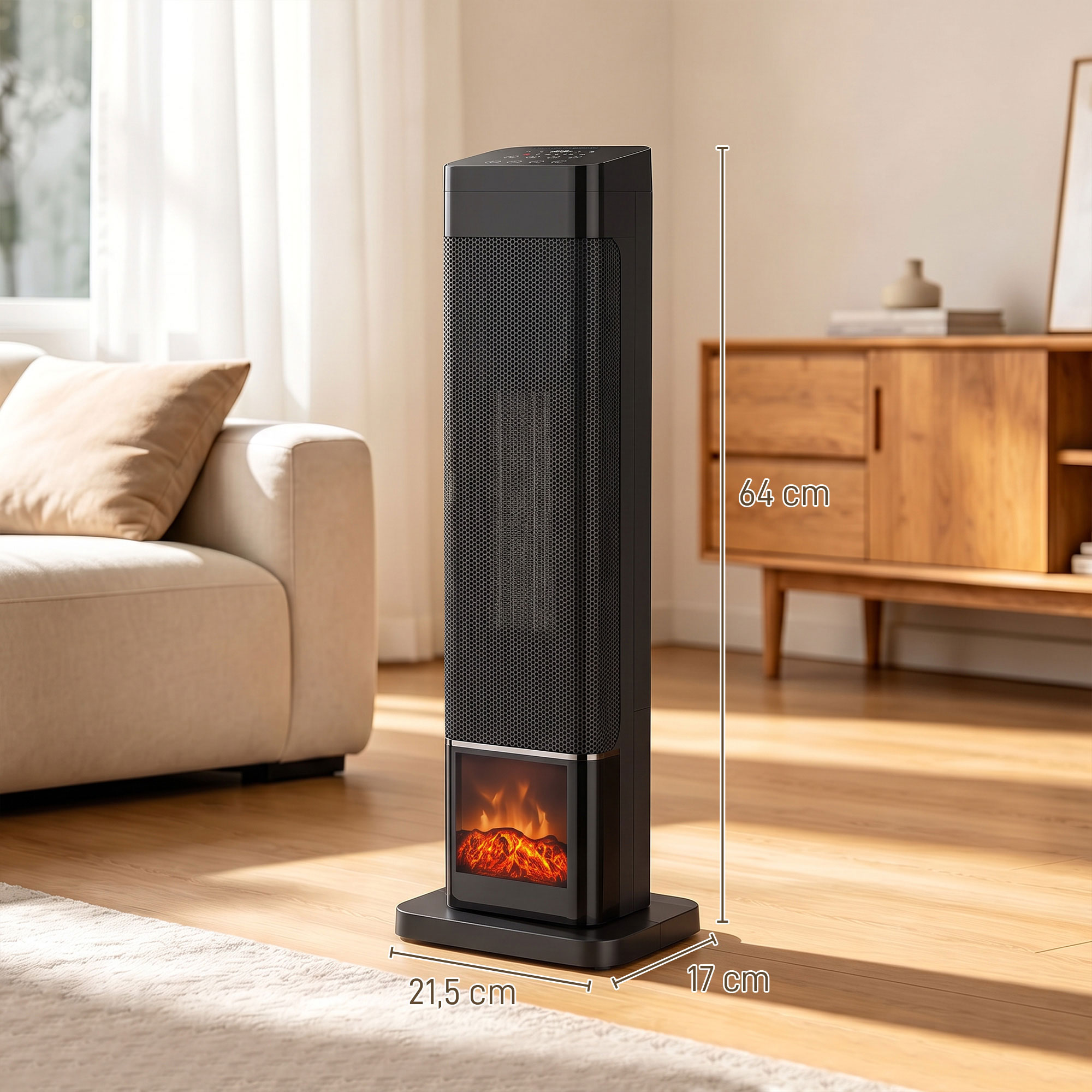 Heizlüfter 2000W Keramik Flammeneffekt Thermostat Elektroheizung Fernbedienung Schwarz