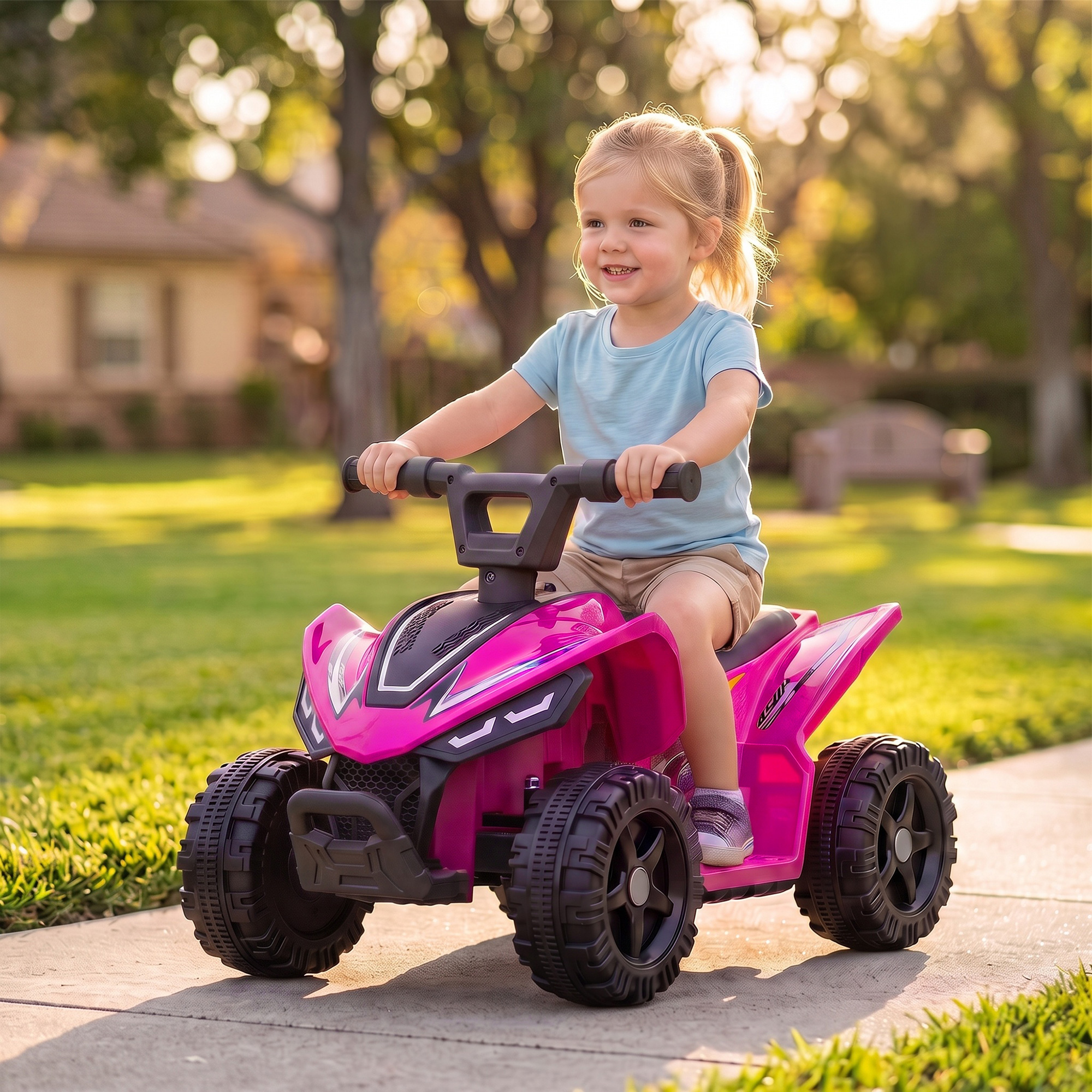 Kinder Quad Elektro 6V Kinderquad mit Lithium-Akku Vorwärtsfunktion Lenkerknopf-Steuerung 1,5-2 Jahre Hellrot