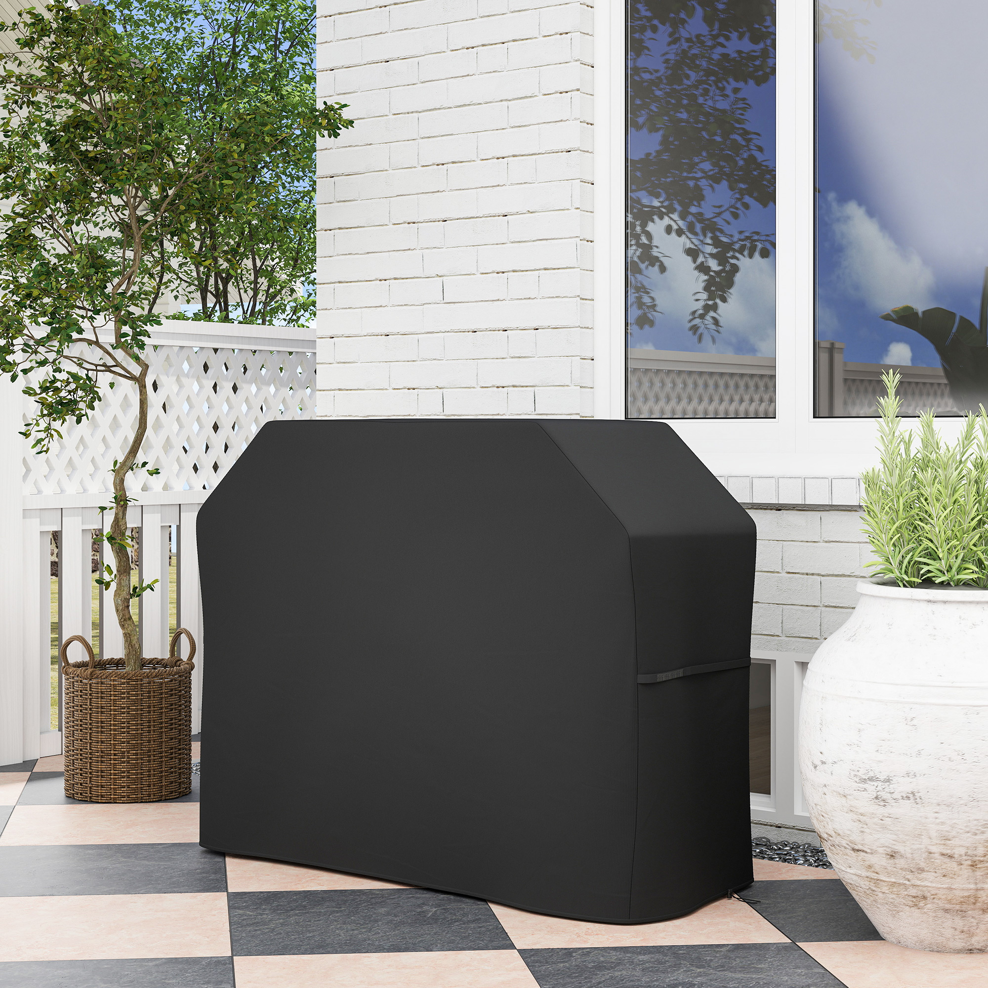 Grillabdeckung Schutzabdeckung für Grill Grillplane, wetterbeständig, 147 x 61 x 120cm, Schwarz