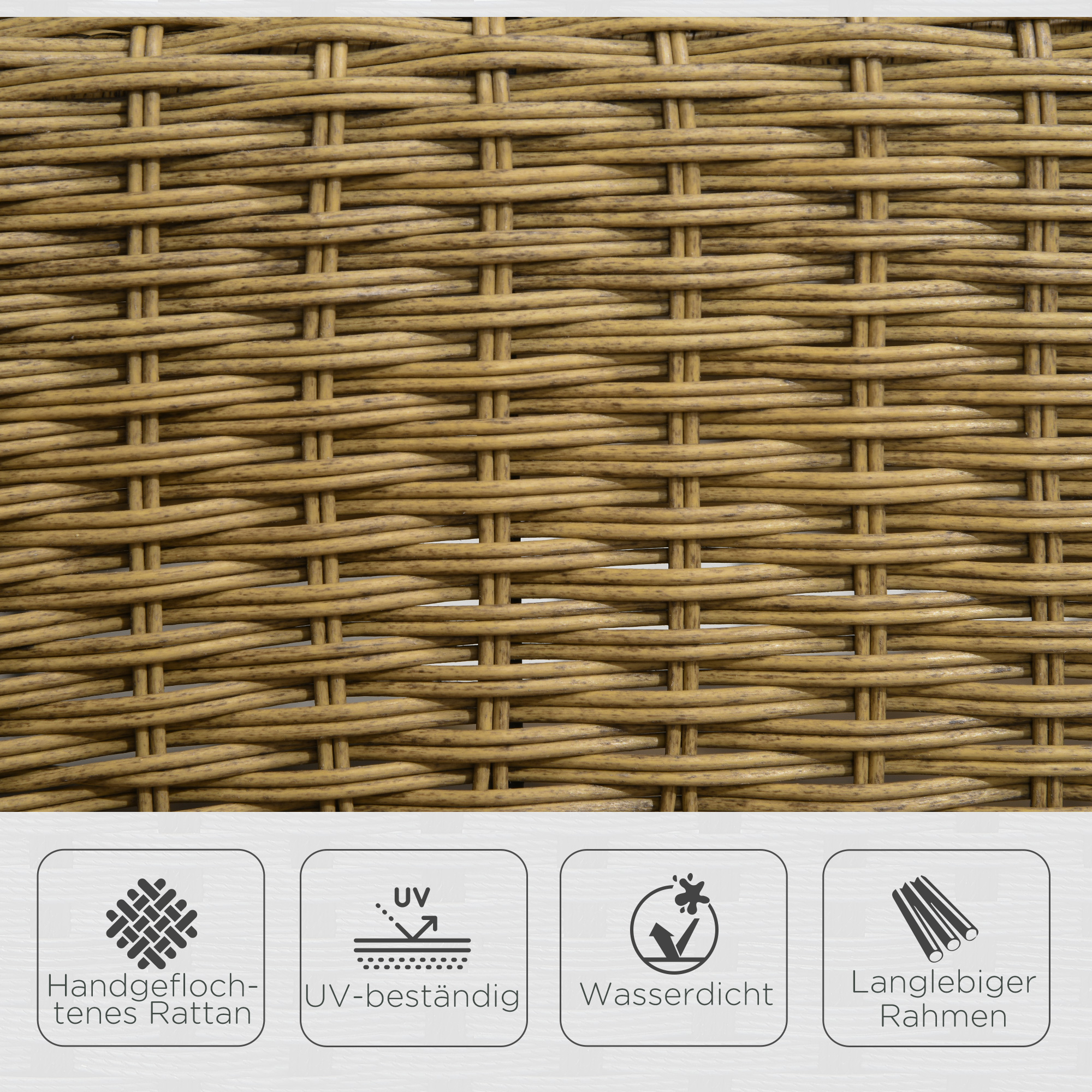 Schaukelstuhl im Boho-Stil, PE-Rattan, Rattan-Schaukelstuhl, waschbare Polsterbezüge, Natur + Hellgrau