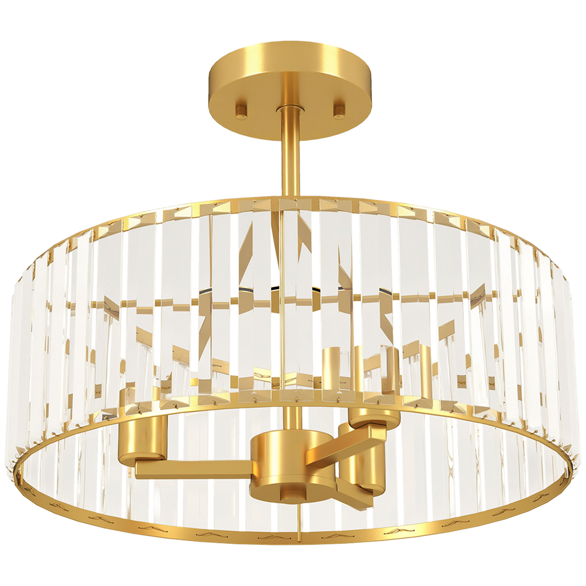 Deckenlampe, Kronleuchter-Design, Kristallschirm, 3 Glühbirnen, Metall, Goldfarben