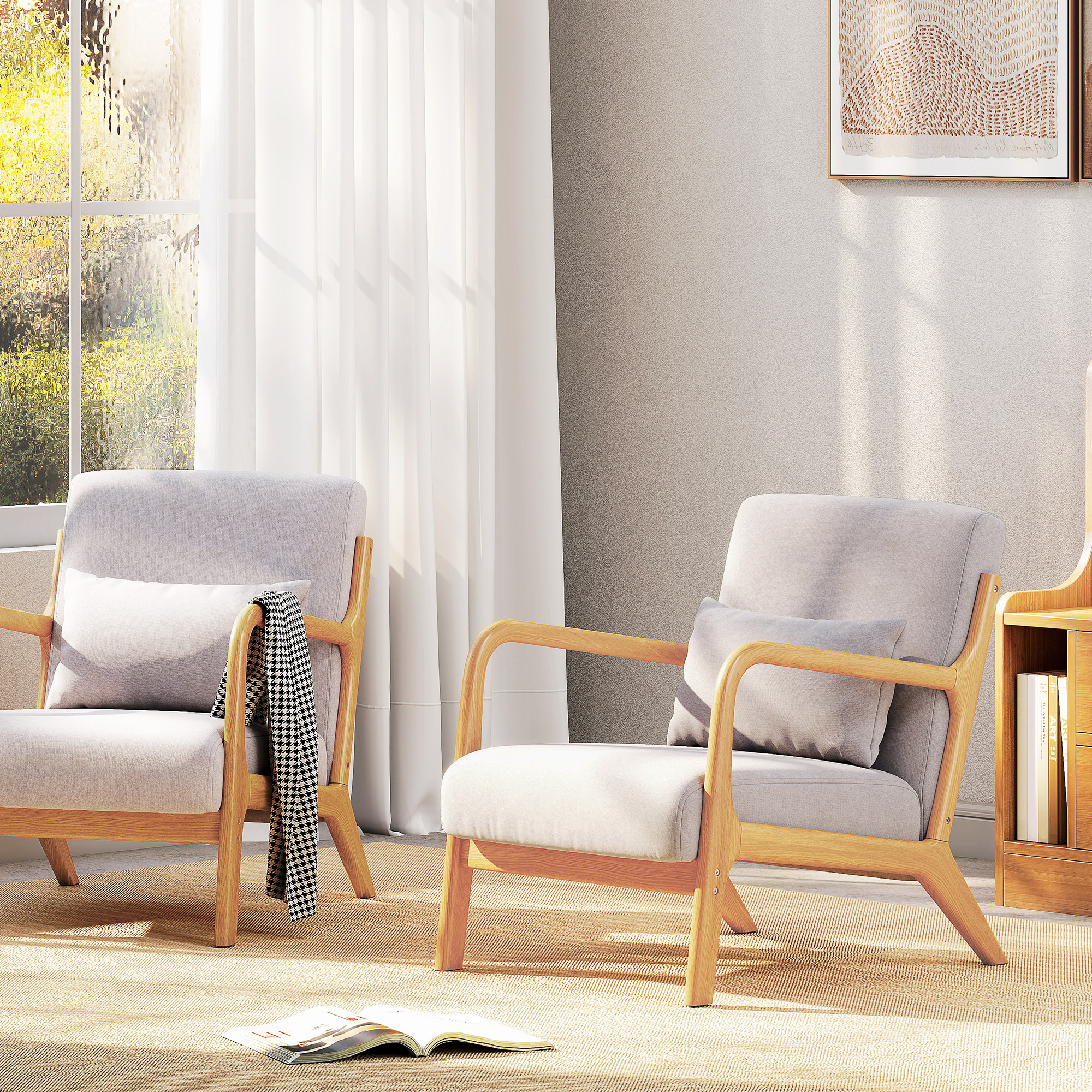 Eleganter Lounge-Sessel mit Holzrahmen und Schaumstoff-Polsterung, Samtoptik, für Wohnzimmer, Schlafzimmer, Grau