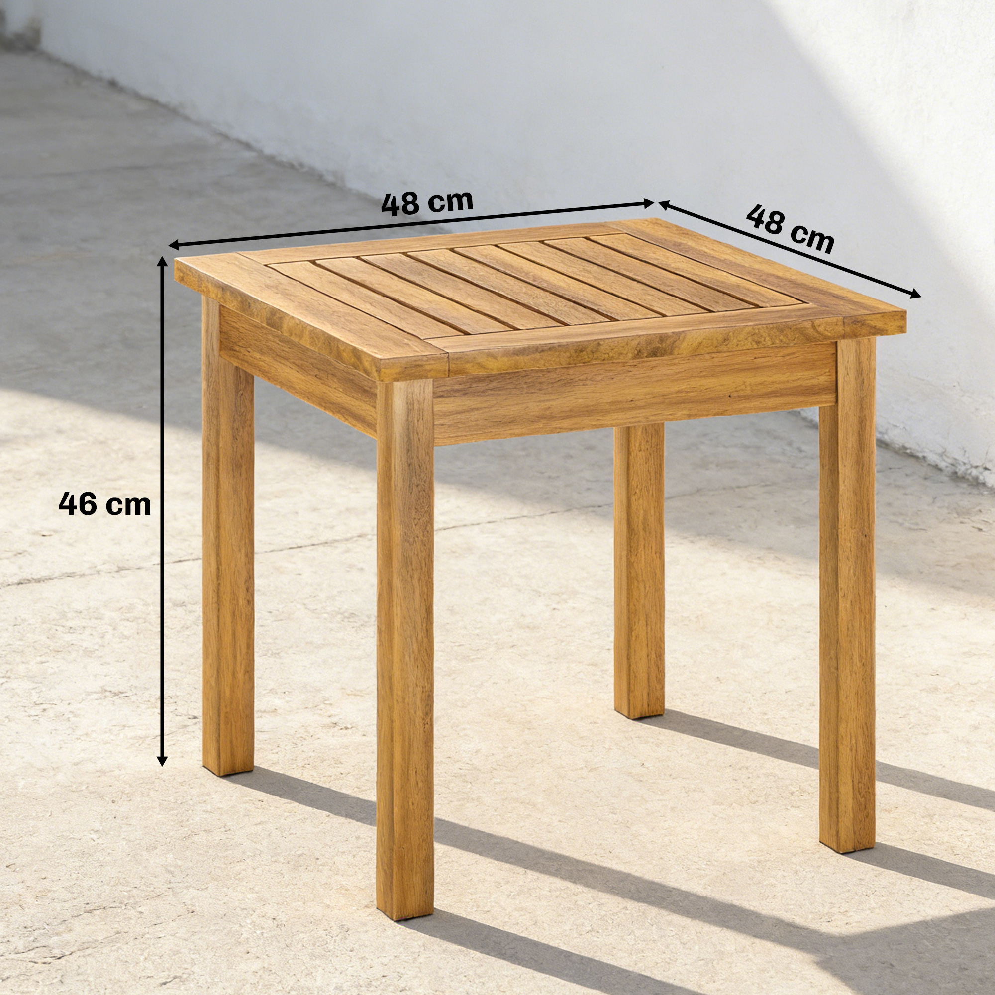 Beistelltisch 48 x 48 cm wetterfest Gartentisch mit Lamellendesign verstellbaren Füßen, quadratisch