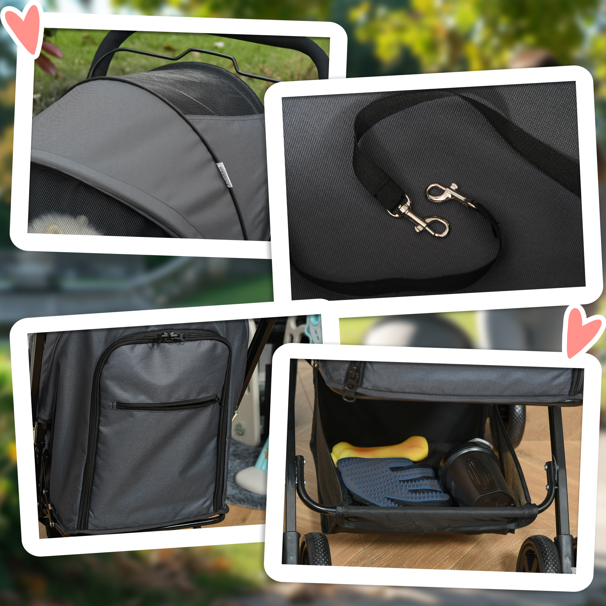 Hundebuggy Hundewagen bis 10 kg Klappbar Netzfenster Ablagekorb verstellbares Vordach Dunkelgrau 76,5 x 52 x 95 cm