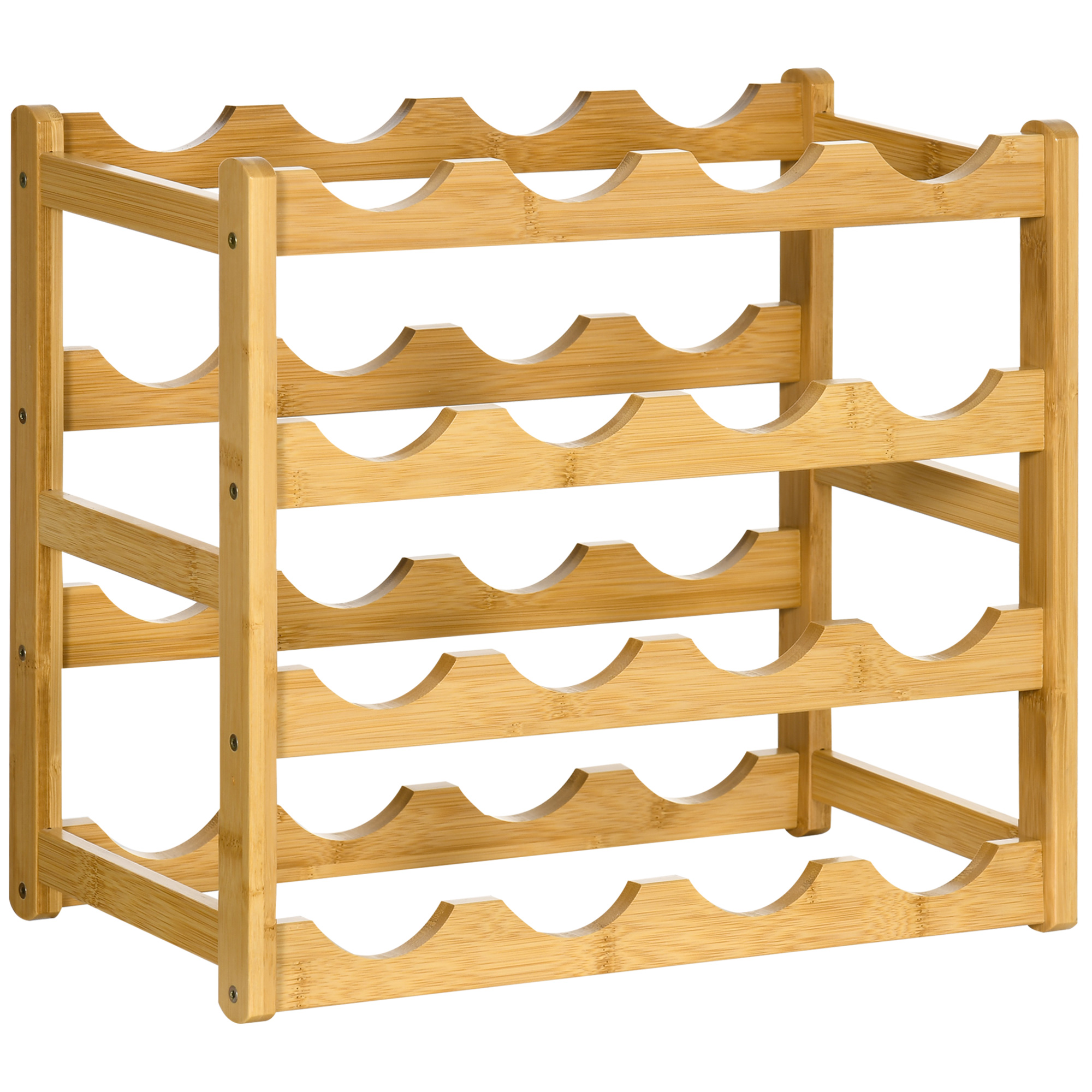 Weinregal aus Bambus für 16  Weinflaschen, 4 Regale, 43 cm x 23,5 cm x 38 cm Natur