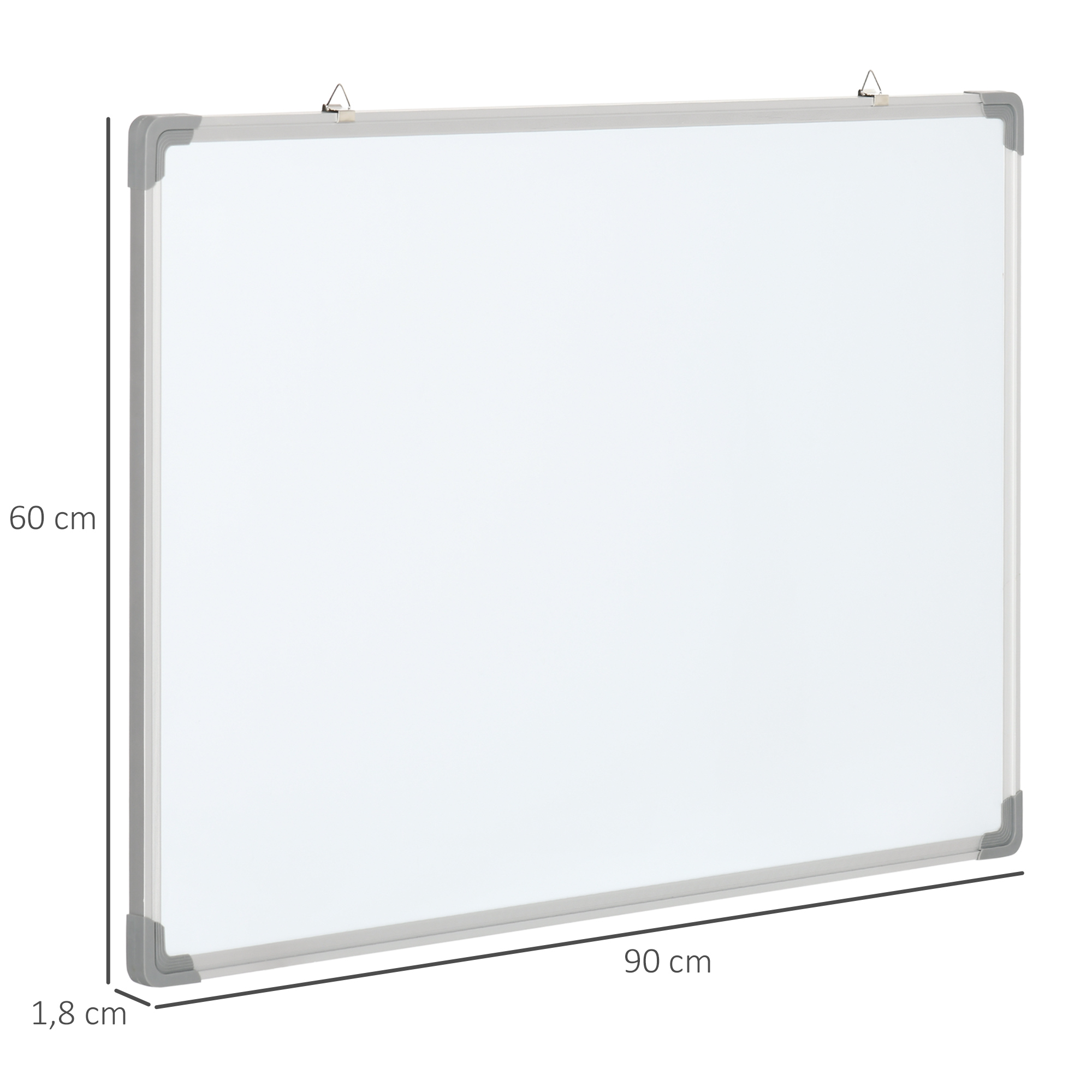 Whiteboard, Magnettafel, Notiztafel, inklusive Zubehör, 4 Stifte, 1 Schwamm, 10 Magnete, Weiß + Silber